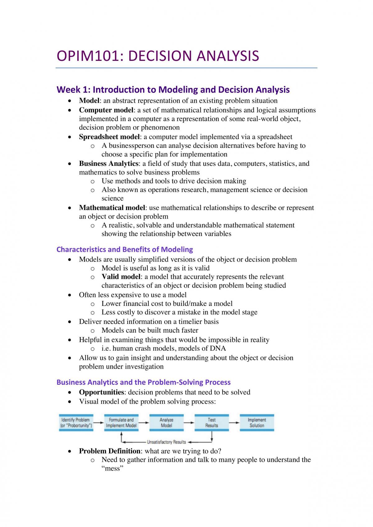 OPIM101 Decision Analysis Notes - Page 1