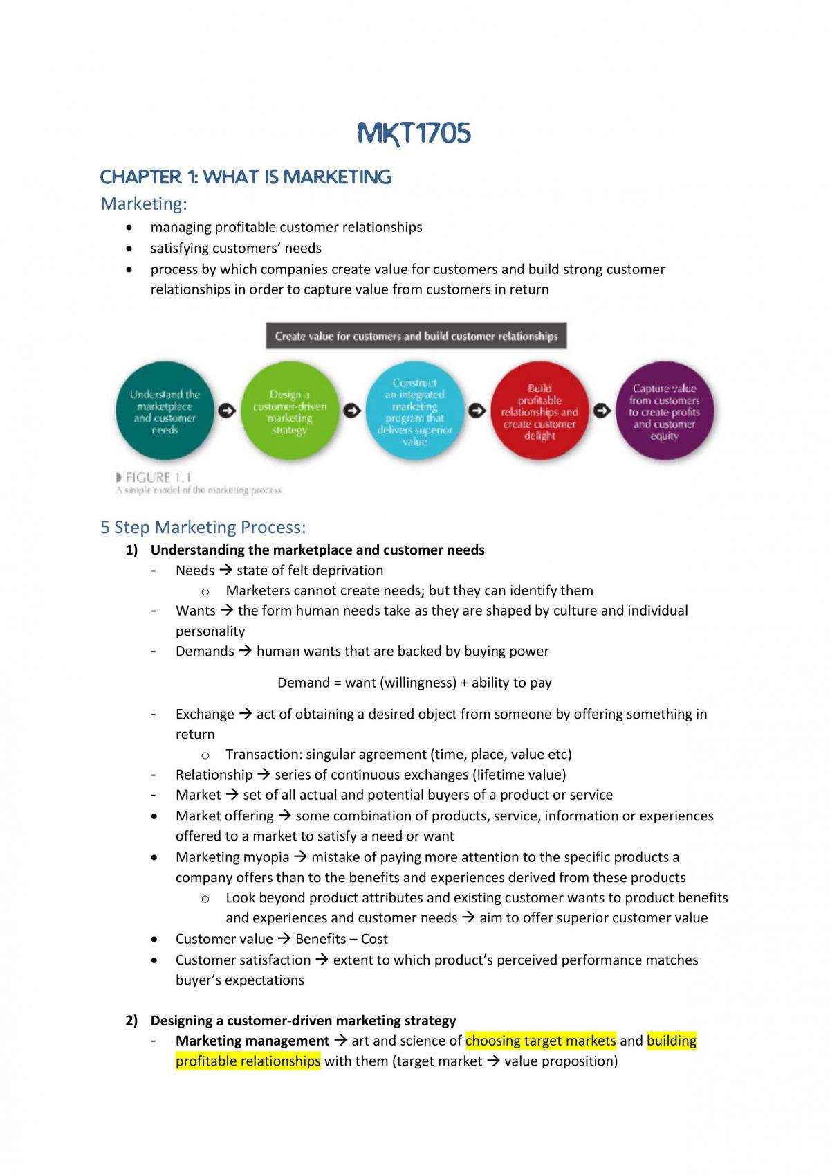 MKT1705 Principles of Marketing Full Notes - Page 1