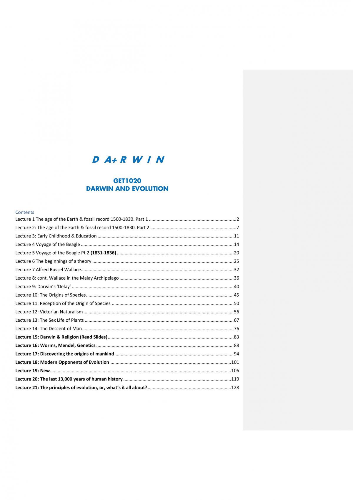 GET1020 Darwin and Evolution Notes - Page 1