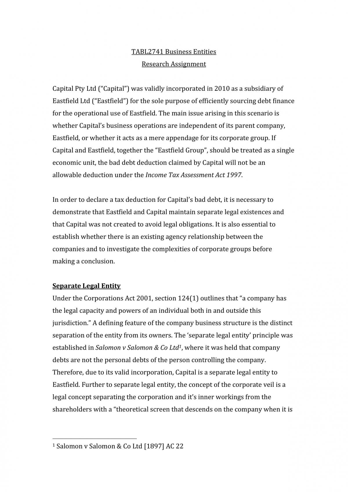 Main Research Assignment  - Page 1