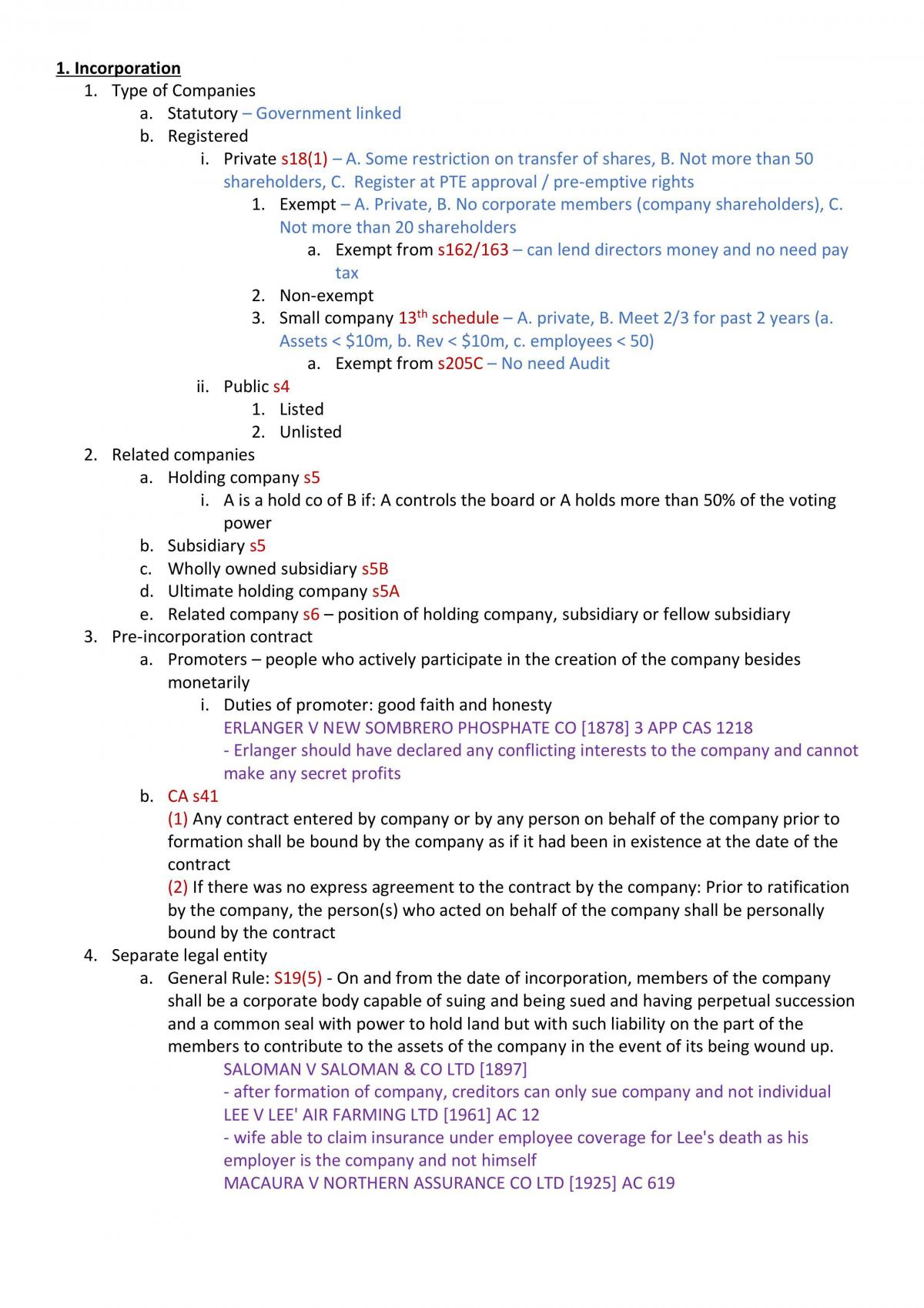Corporate law study notes - Page 1