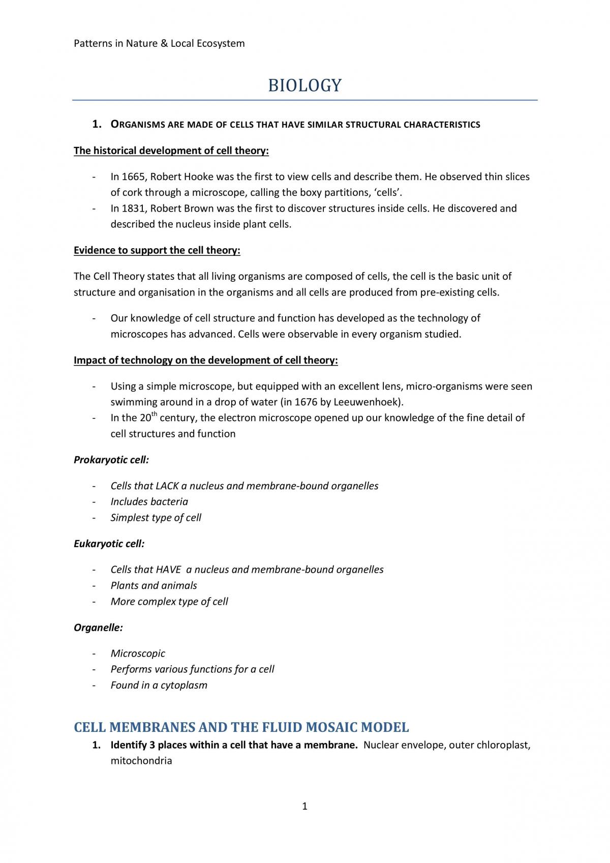 biology preliminary a local ecosystem/patterns in nature - Page 1