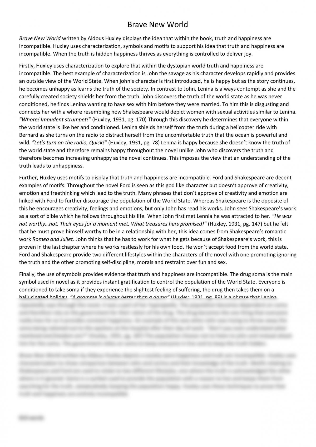 brave new world compare and contrast essay