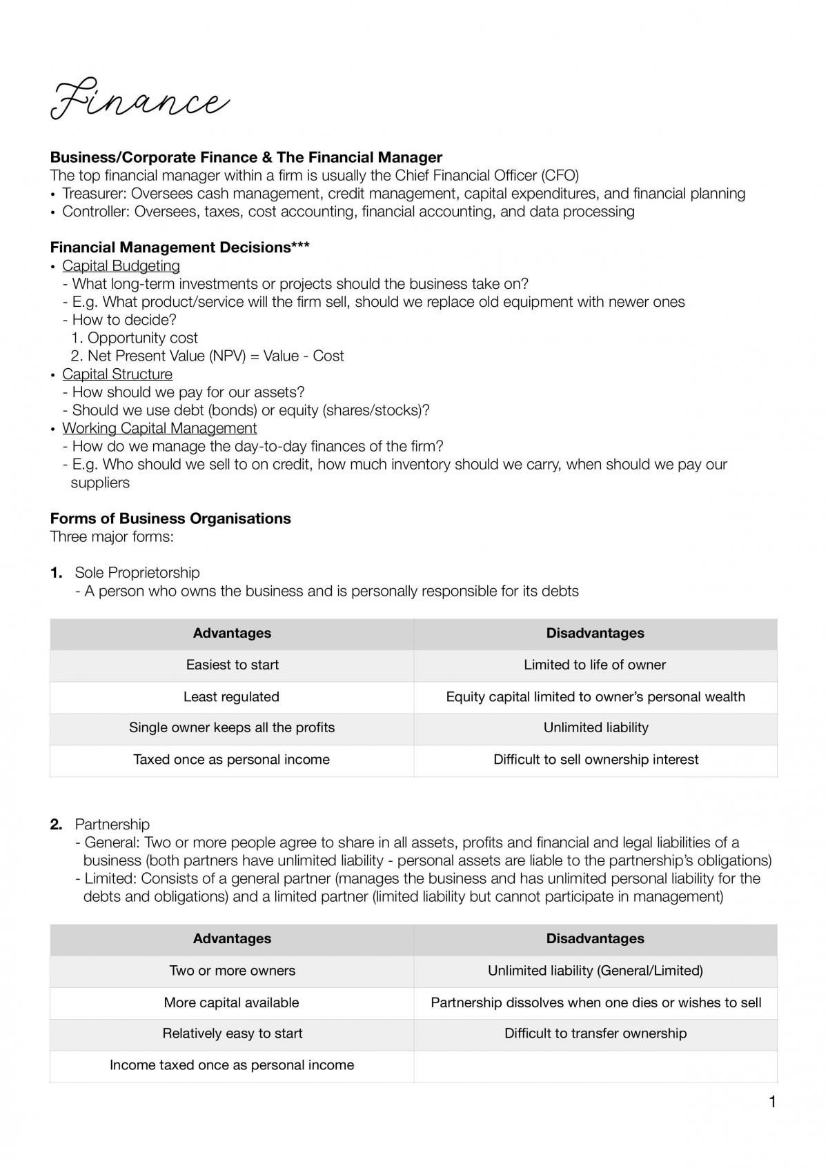 Finance 101 Notes - Page 1