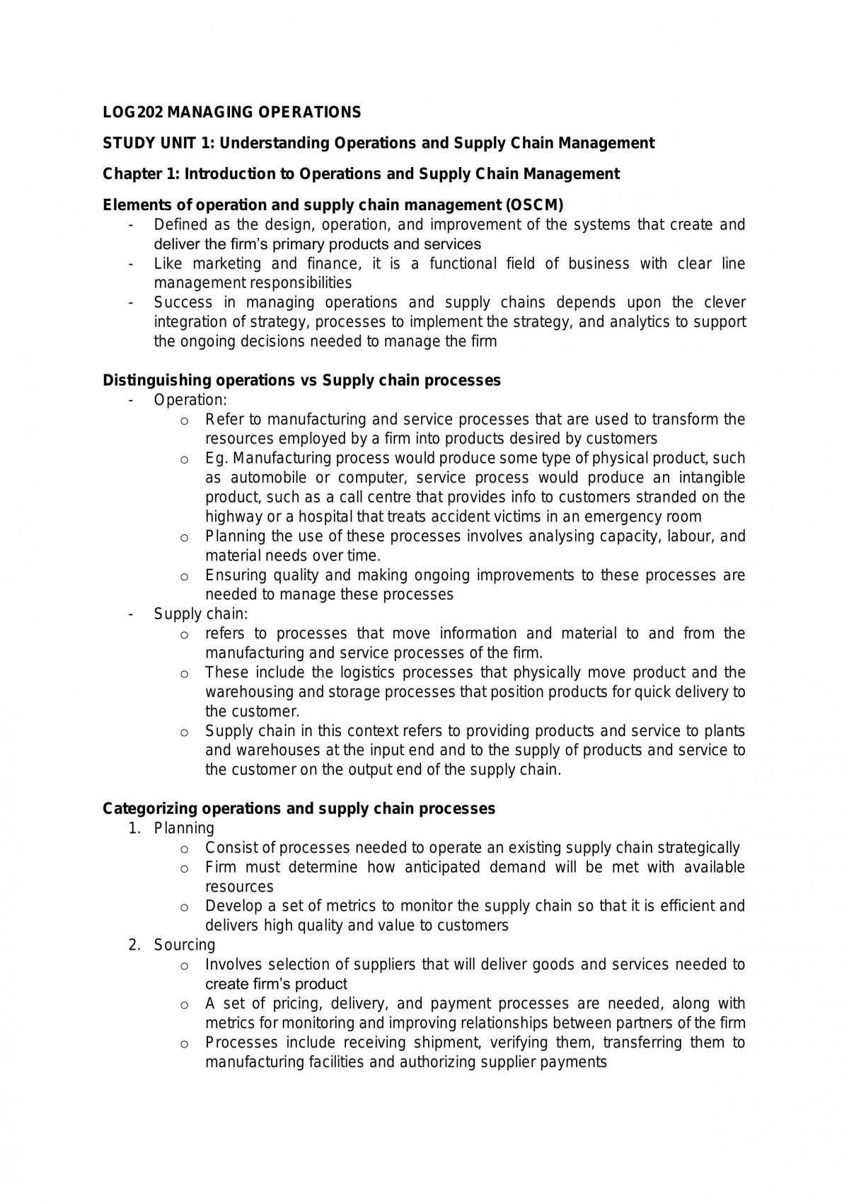 LOG202 Managing Operations Exam Notes - Page 1