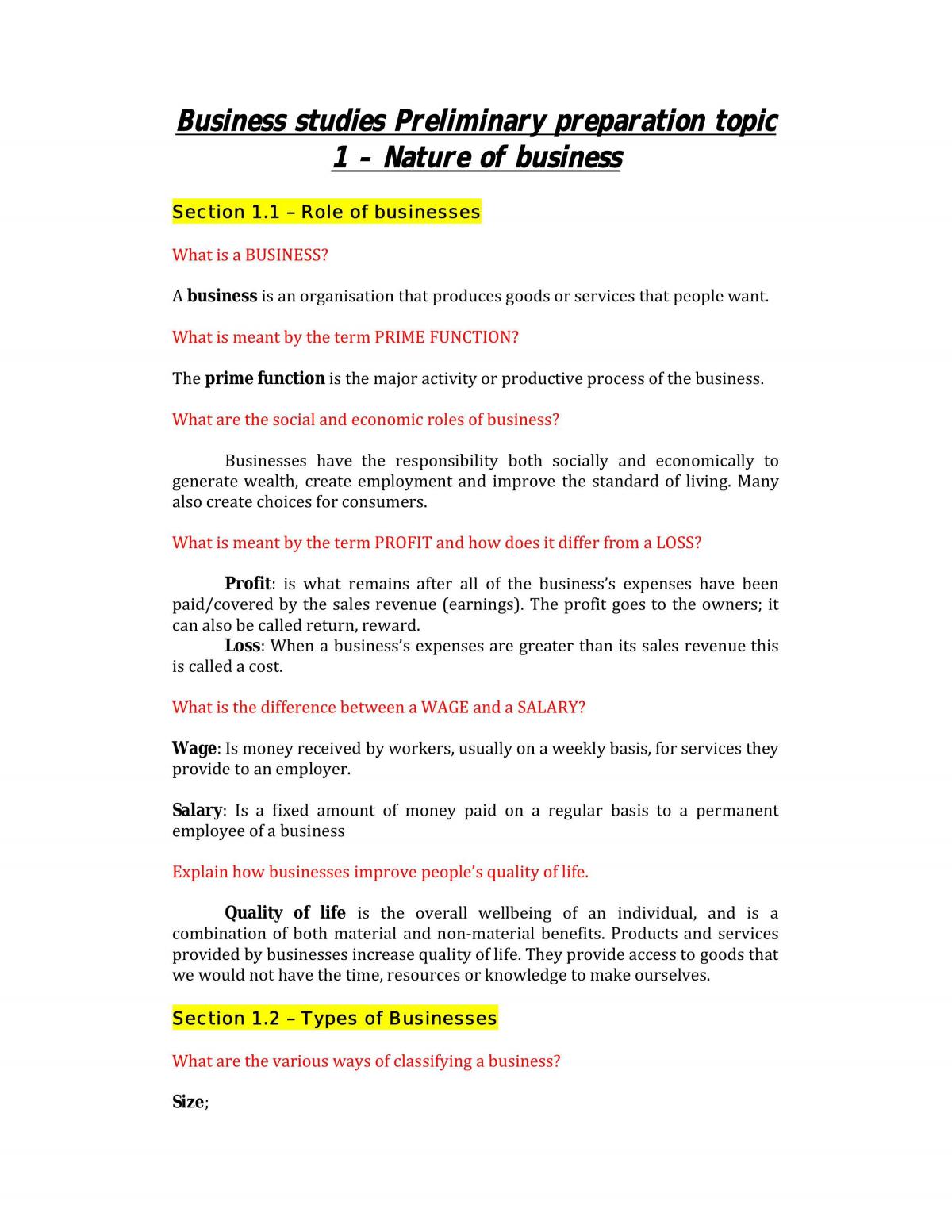Complete Year 11 Notes - Page 1