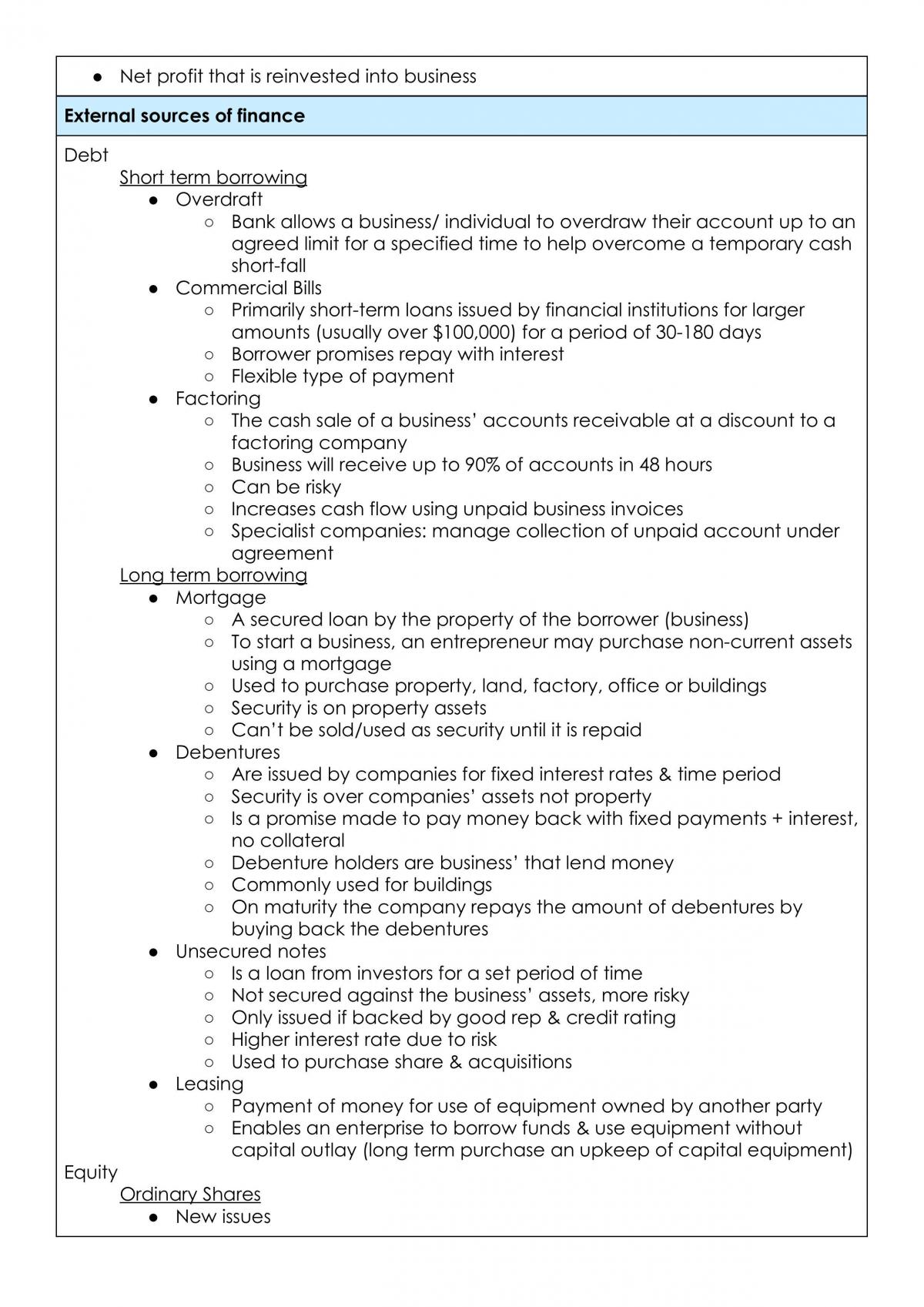 Finance - HSC Business Studies Notes - Page 2