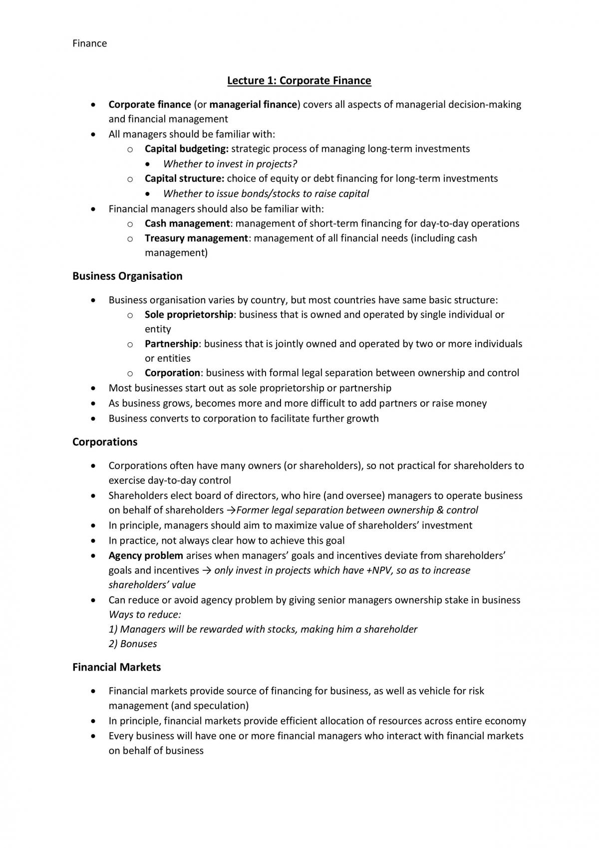Complete set of Finance Notes - Page 1