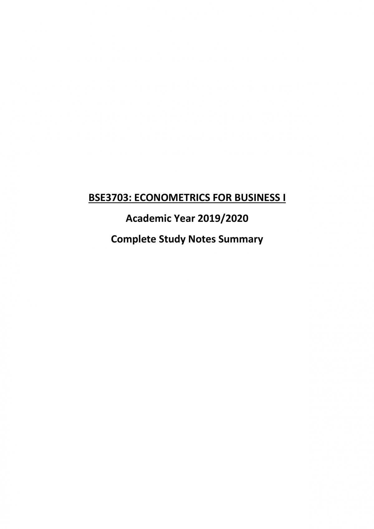 BSE3703 - Econometrics for Business I - Page 1
