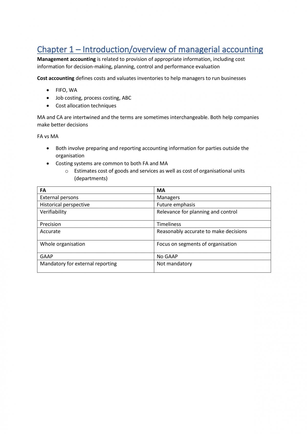 ACC2706 Managerial Accounting Complete Notes - Page 1