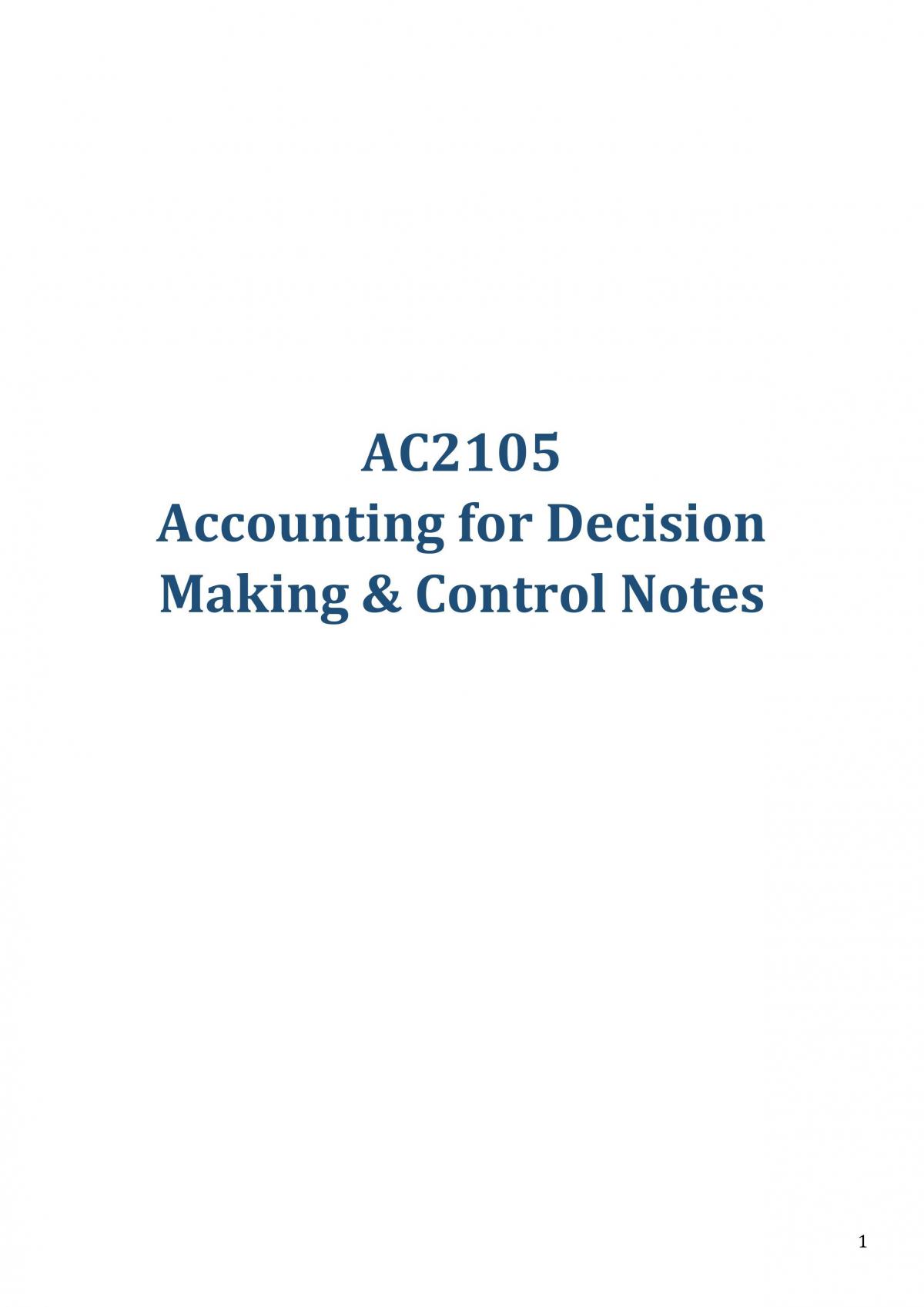 AC2105 Accounting for Decision Making & Control Notes - Page 1