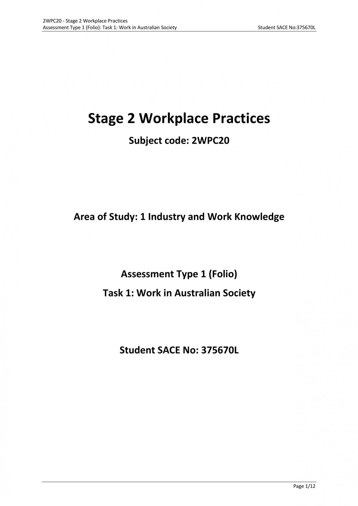 Work in Australian Society - Page 1