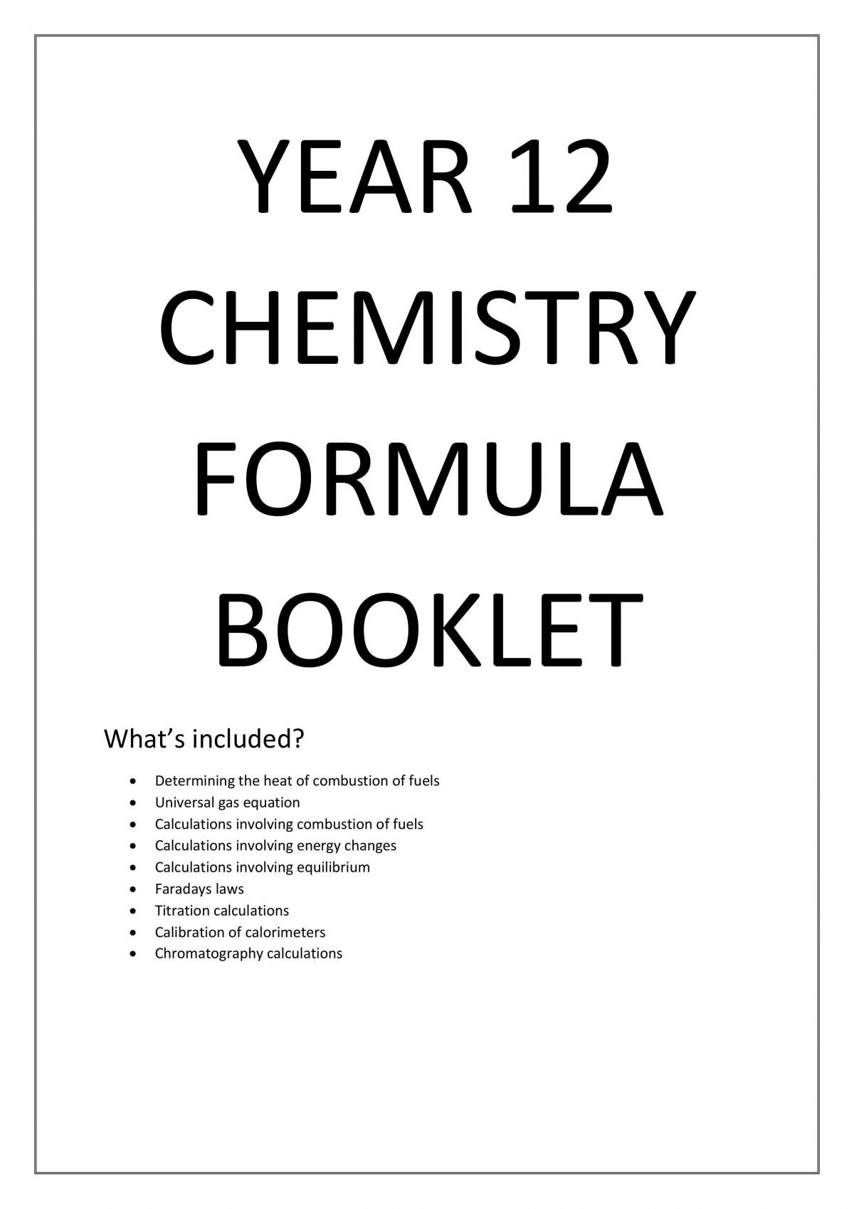 Chemistry cheat sheet | Chemistry - Year 12 VCE | Thinkswap