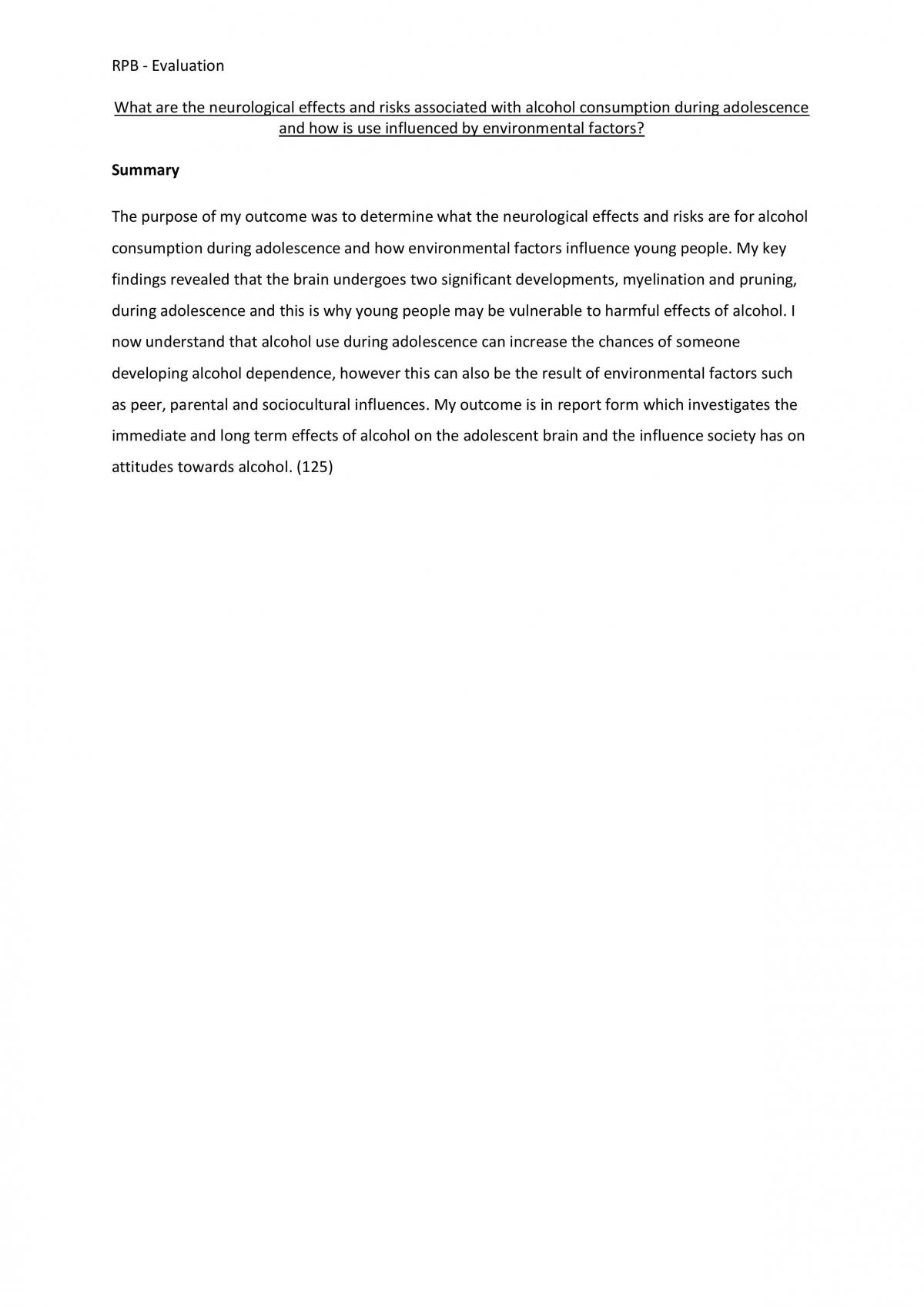 RPB Evaluation - What are the neuroloical effects and risks associated with alcohol consumption? - Page 1