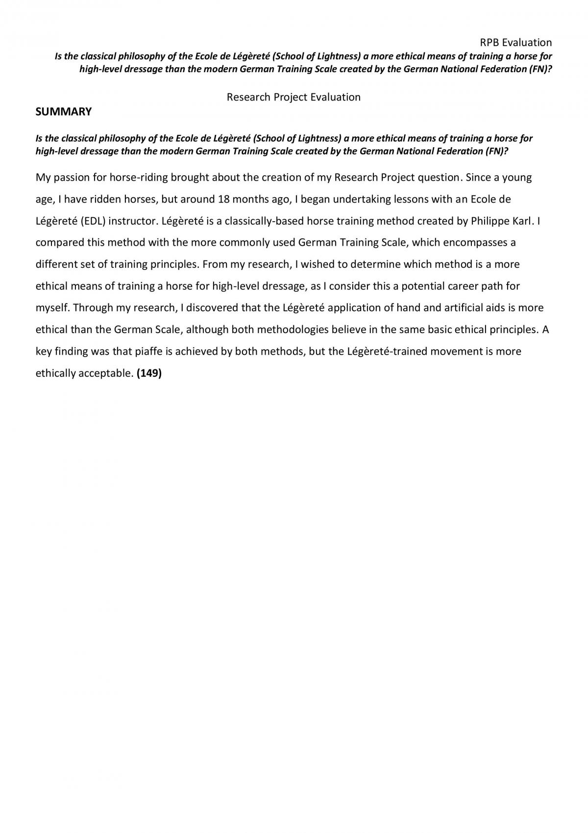 RPB Evaluation - Ethical means of training a horse - Page 1