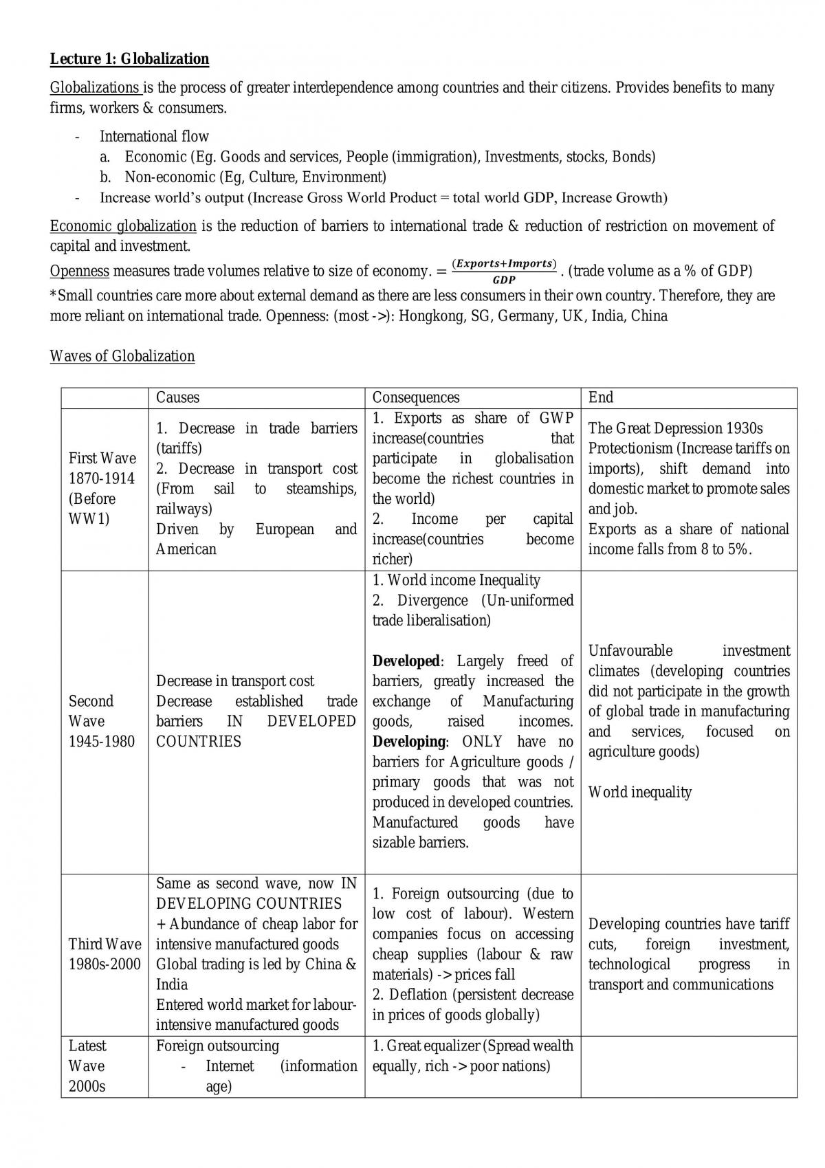 Econs of Globalisation compiled notes - Page 1