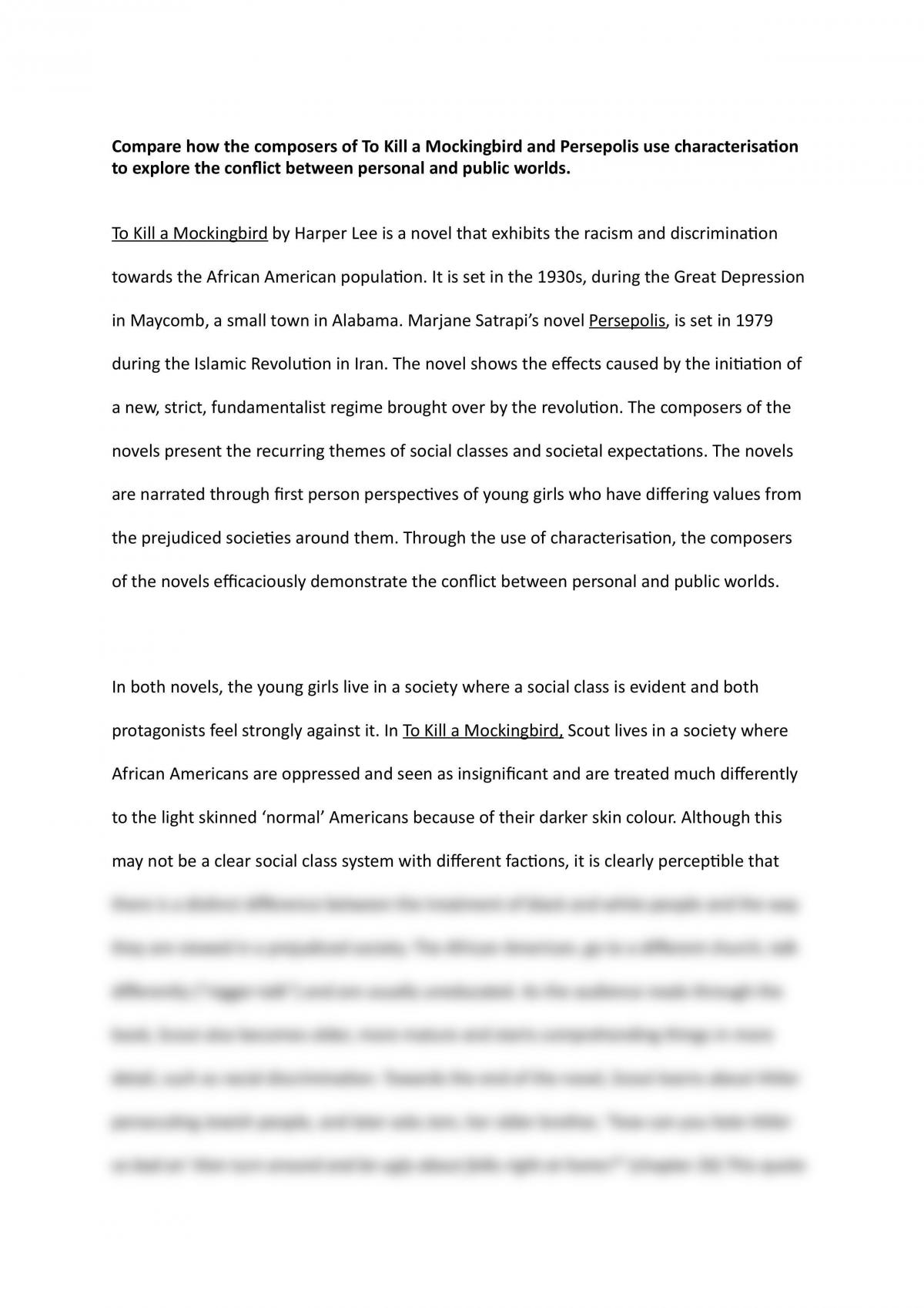 To Kill a Mockingbird and Persepolis comparative essay - Page 1