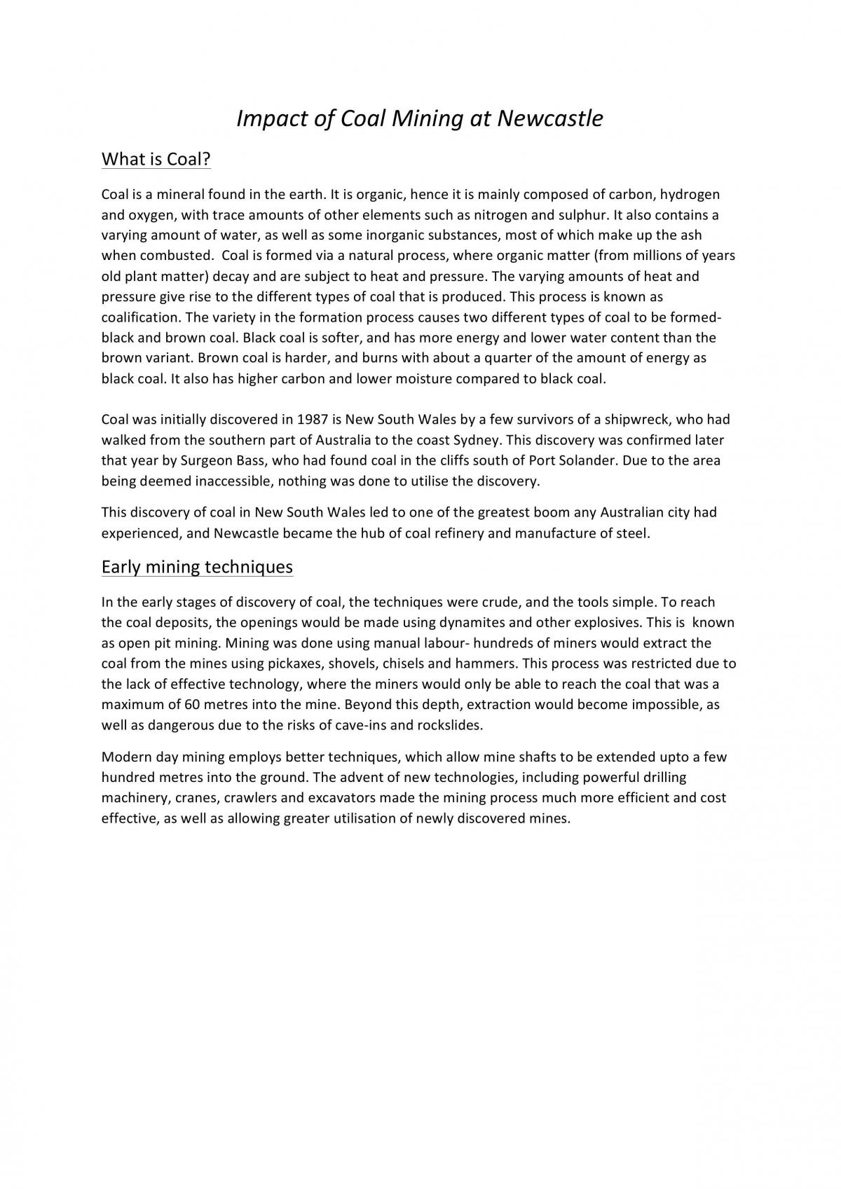Impact of Coal Mining at Newcastle - Page 1