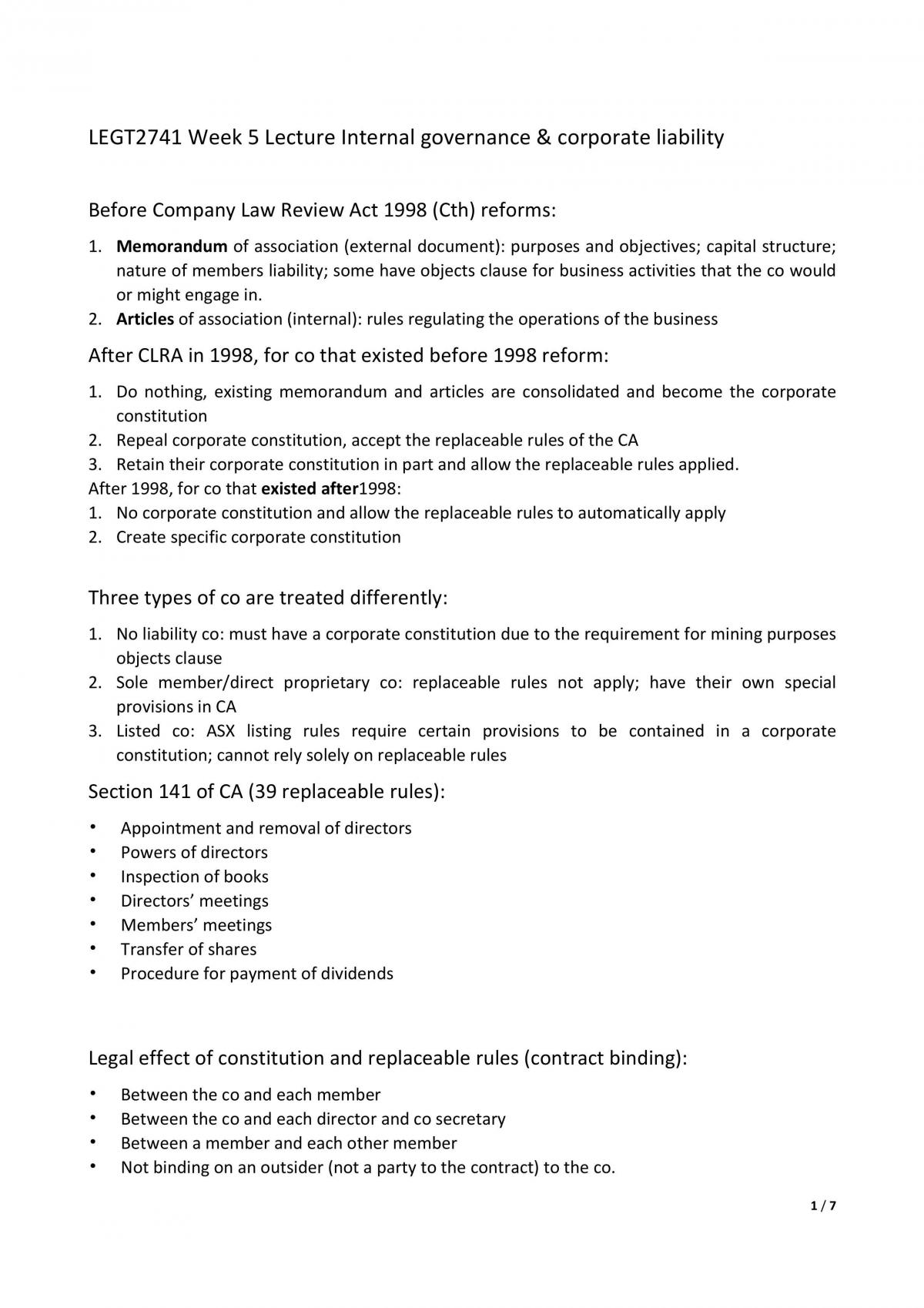 LEGT2741 Week 5 Lecture Summary - Page 1