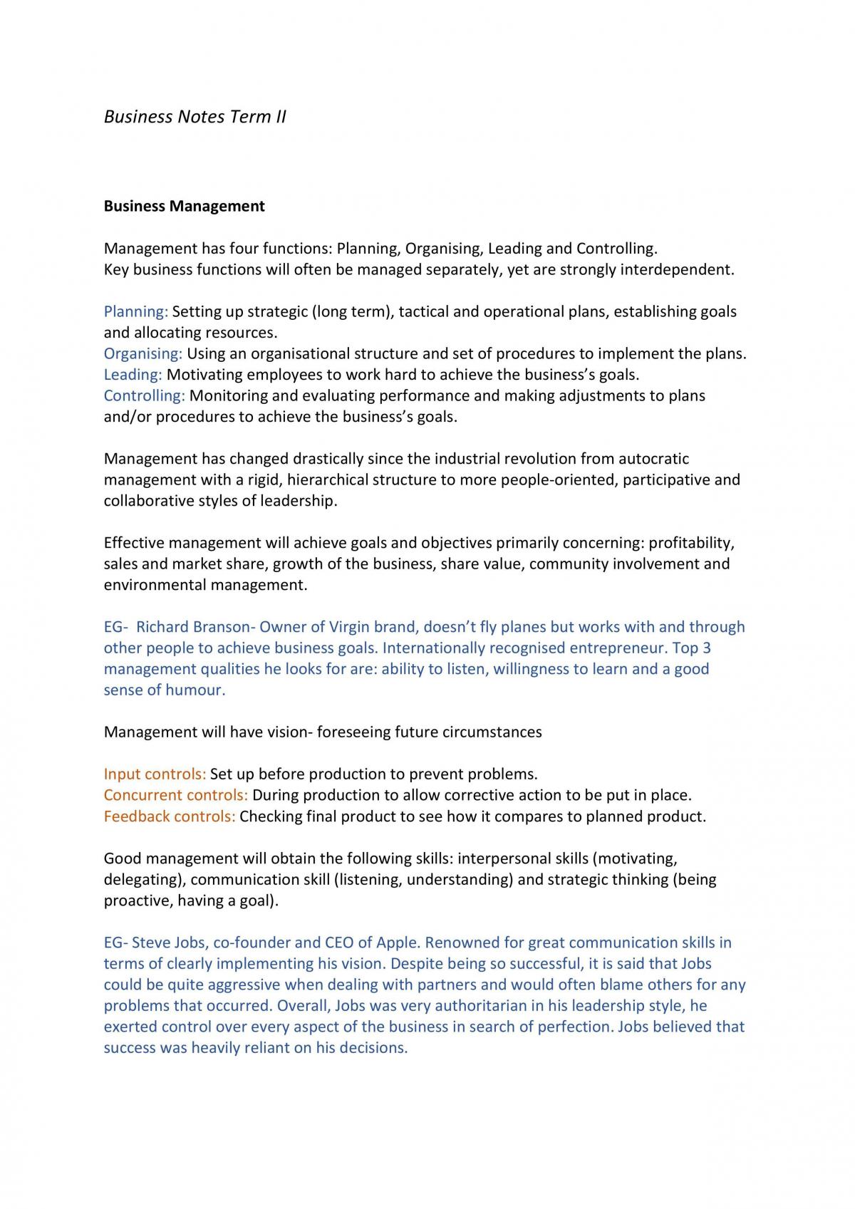 Business Studies Notes - Page 1