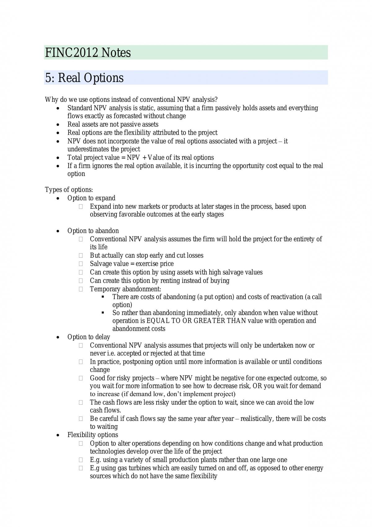 FINC2012 Finals Study Notes - Page 1
