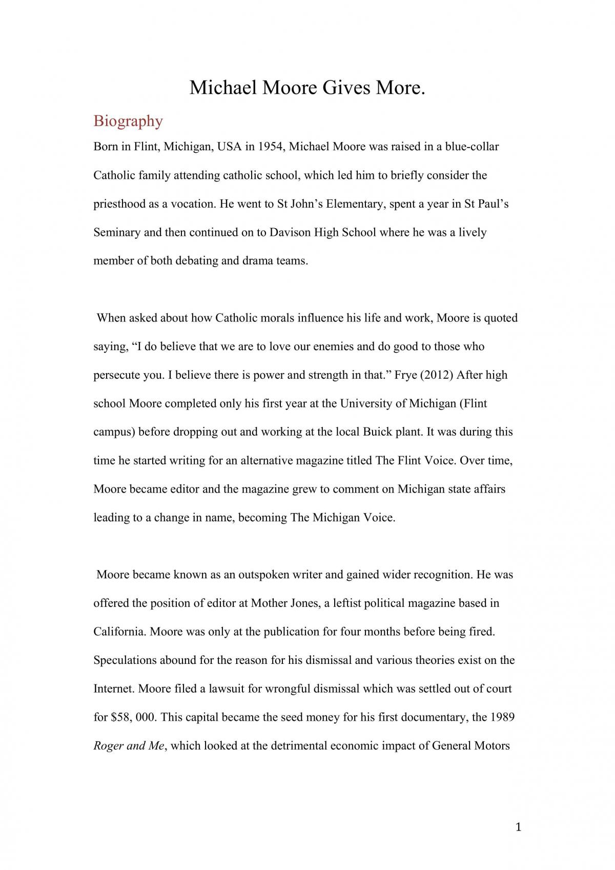 Michael Moore Gives More - Page 1