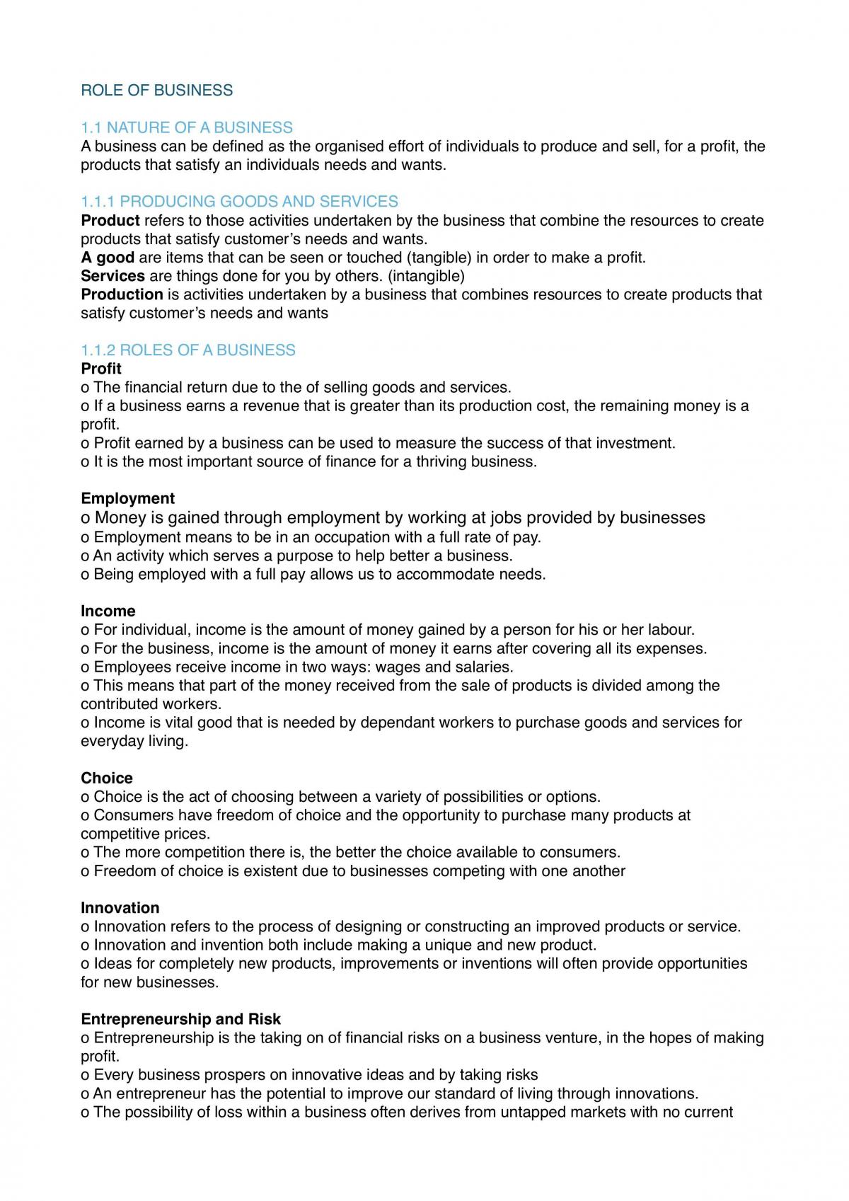Business Yr11 Notes - Page 1