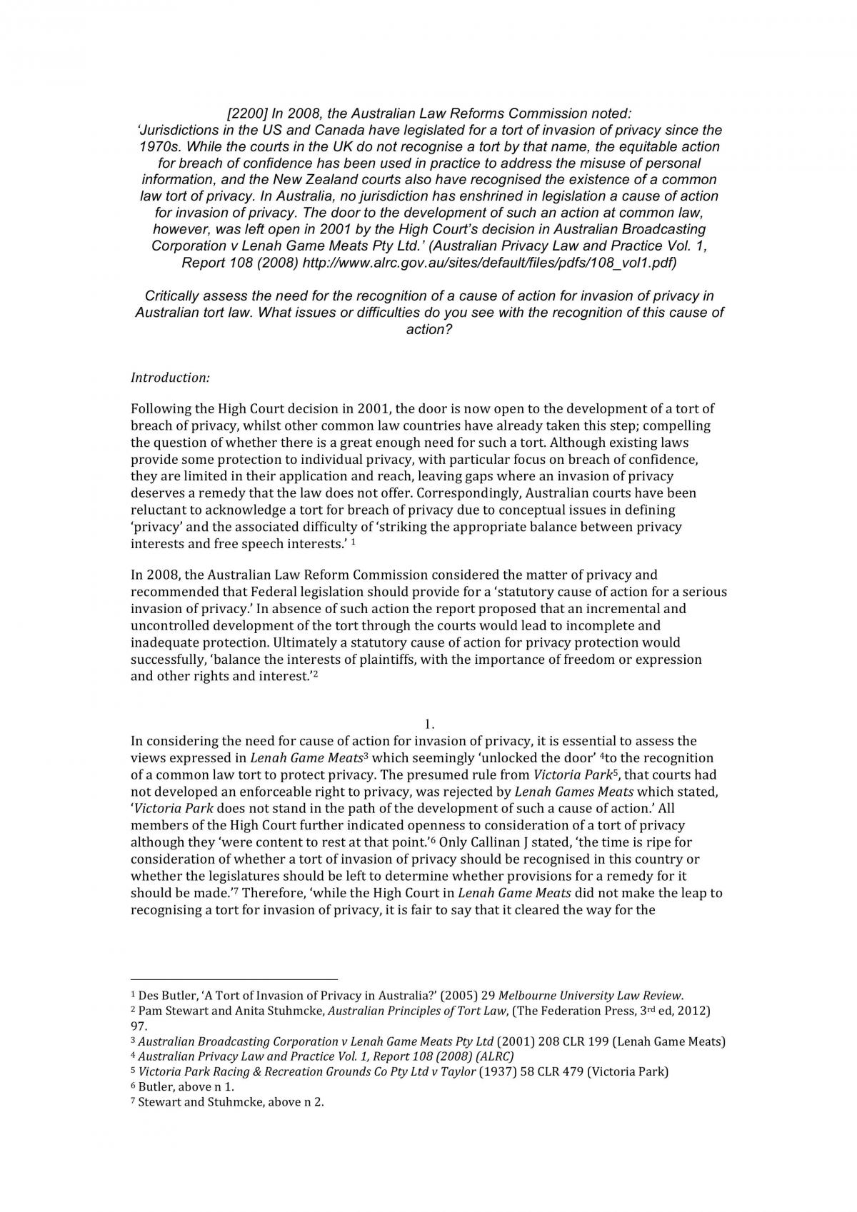 Torts- Privacy Law - Page 1