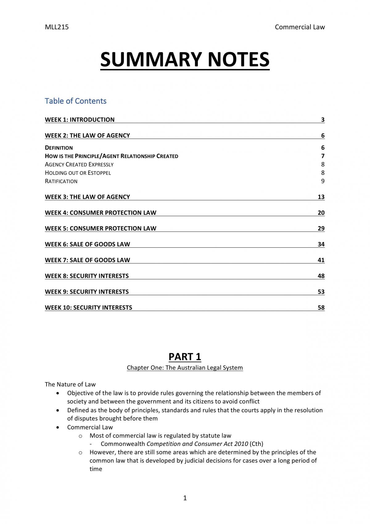 MLL215 Summary Notes - Page 1
