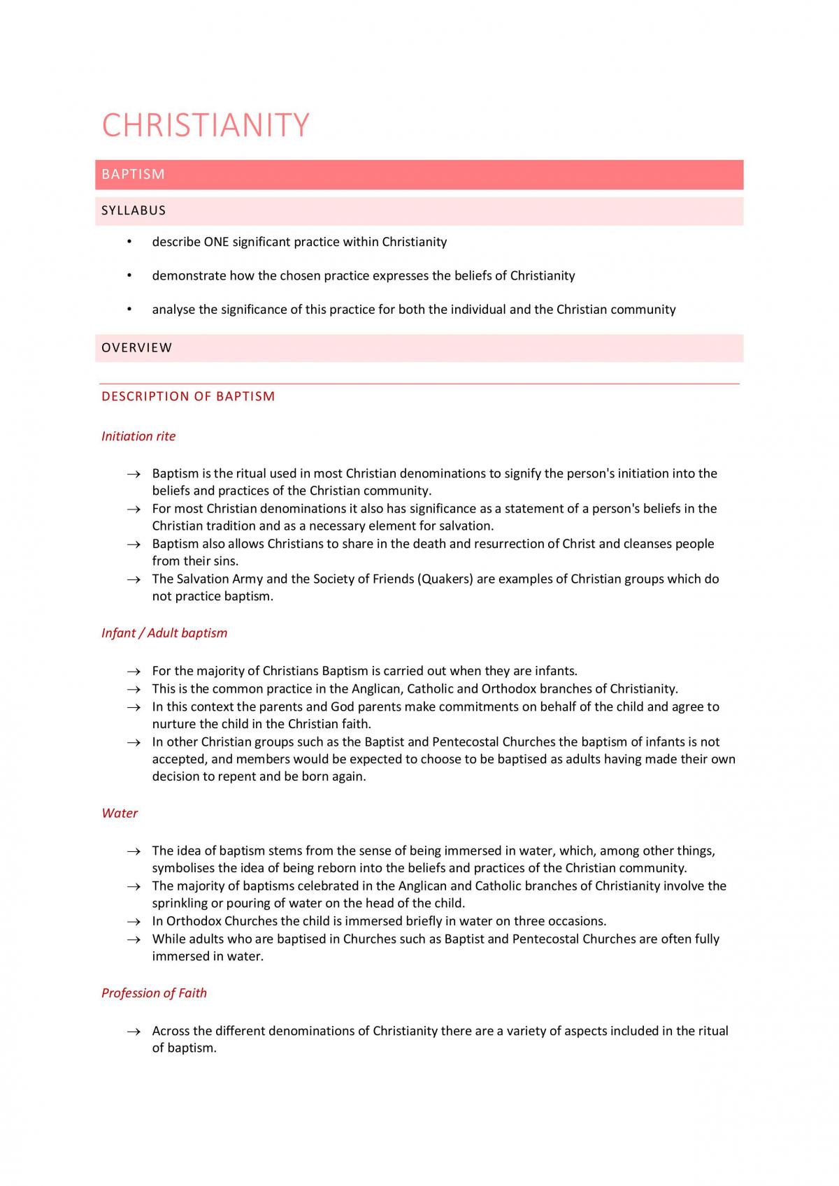Christianity Depth Study Notes - Page 1