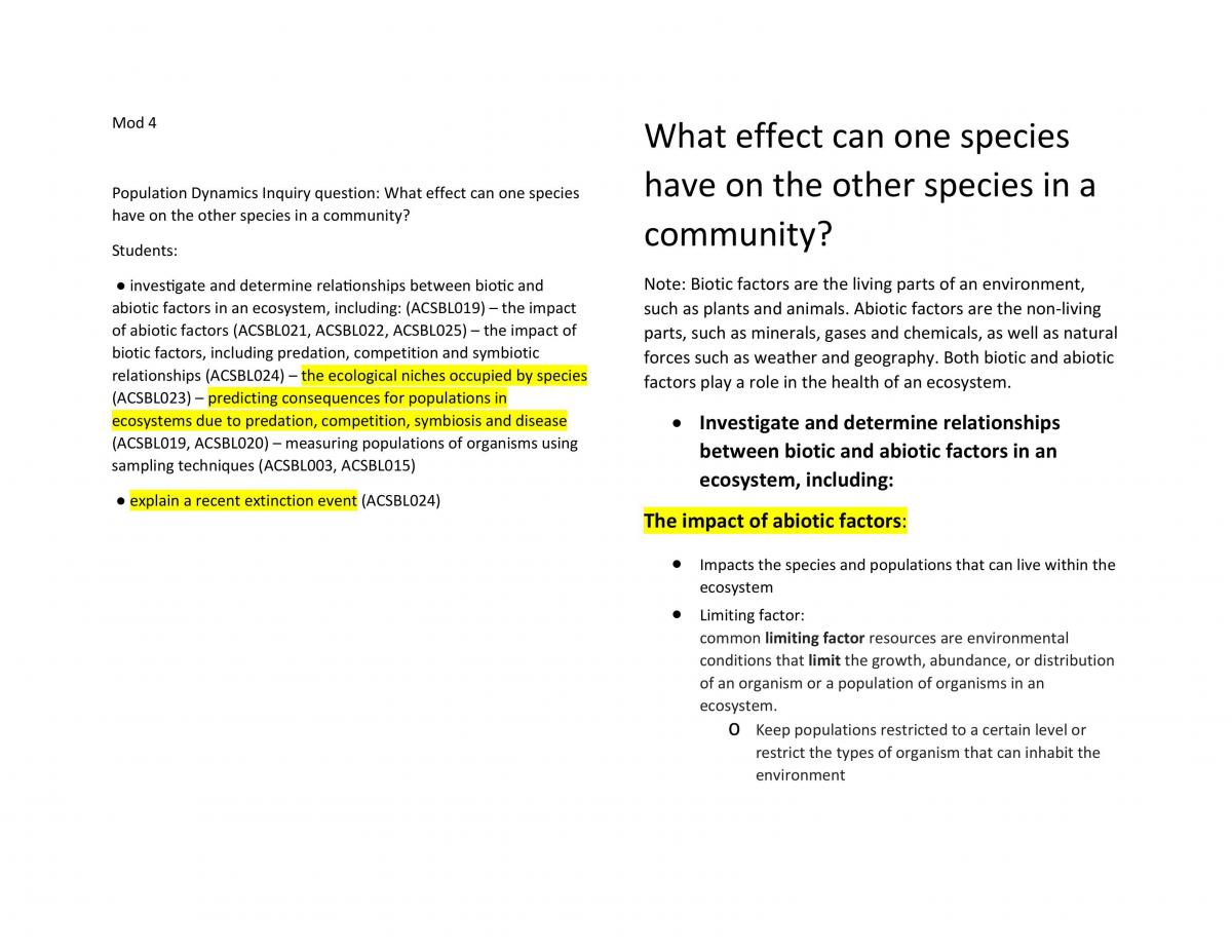 Module 4 Of Preliminary Biology Notes Biology Year 11 HSC Thinkswap