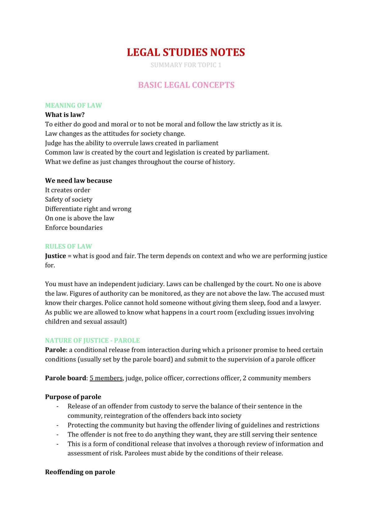 Study Notes - Year 11  - Page 1