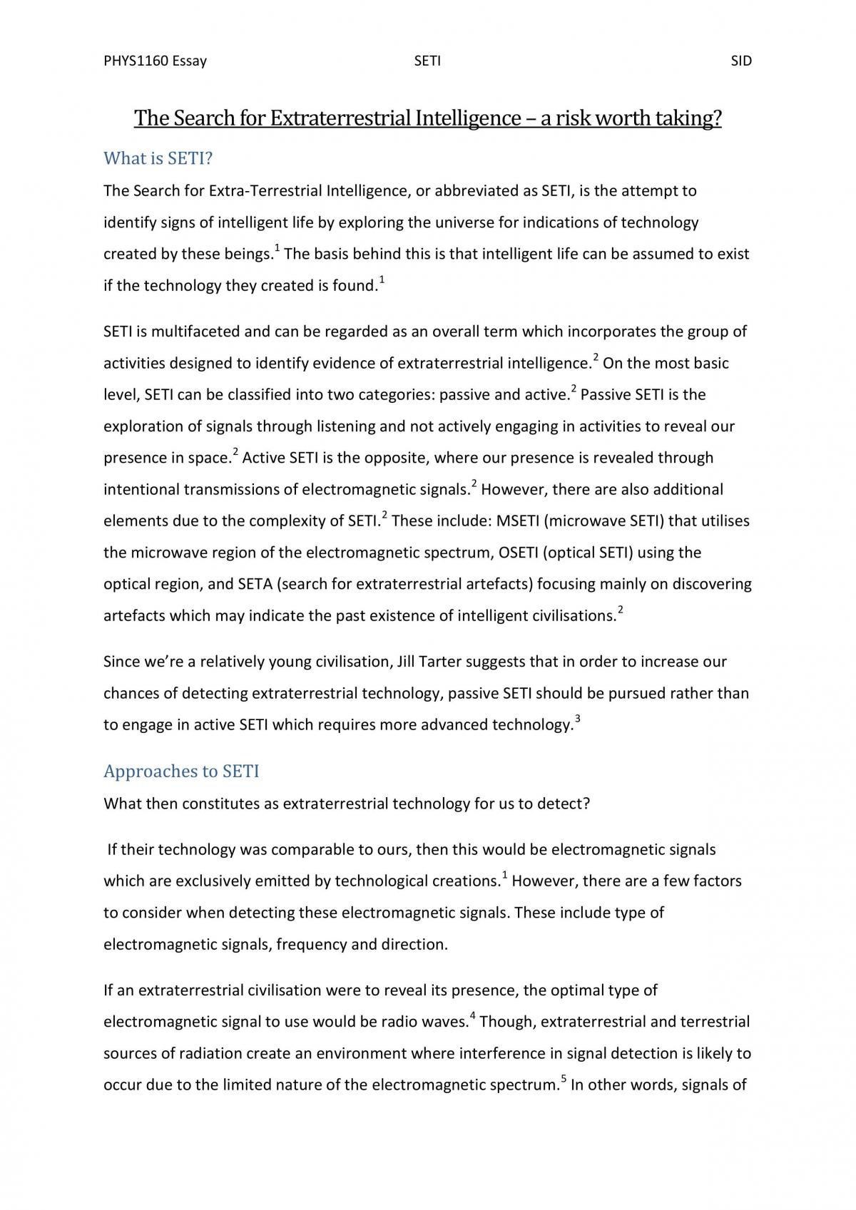 The Search for Extraterrestrial Intelligence Essay - Page 1
