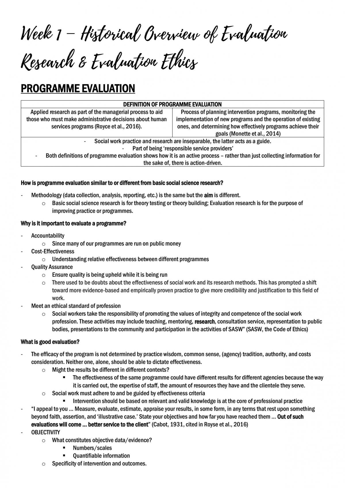 SW4103 Advanced Research and Evaluation Notes - Page 1