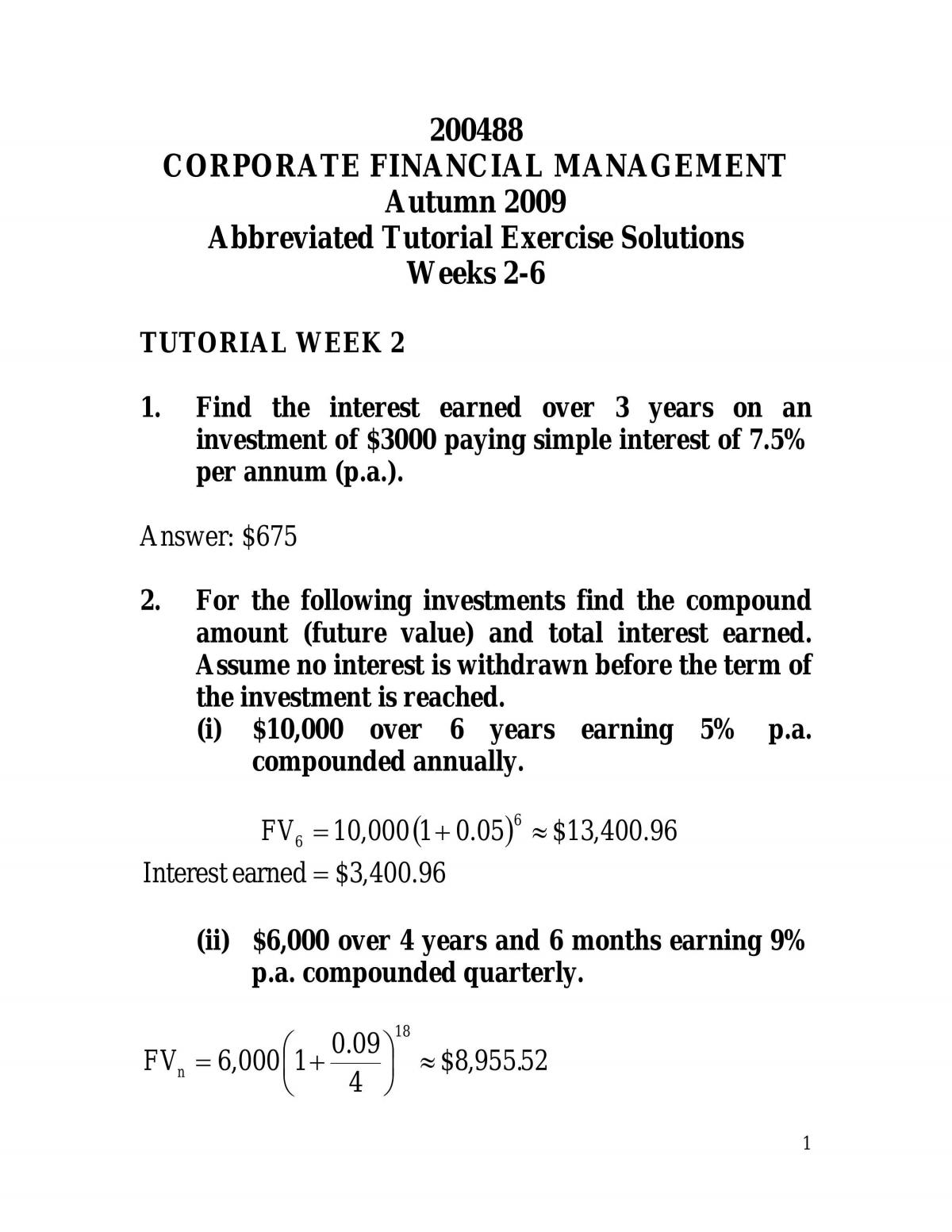Abbreviated Tutorial Exercise Solutions Weeks 2-6 - Page 1