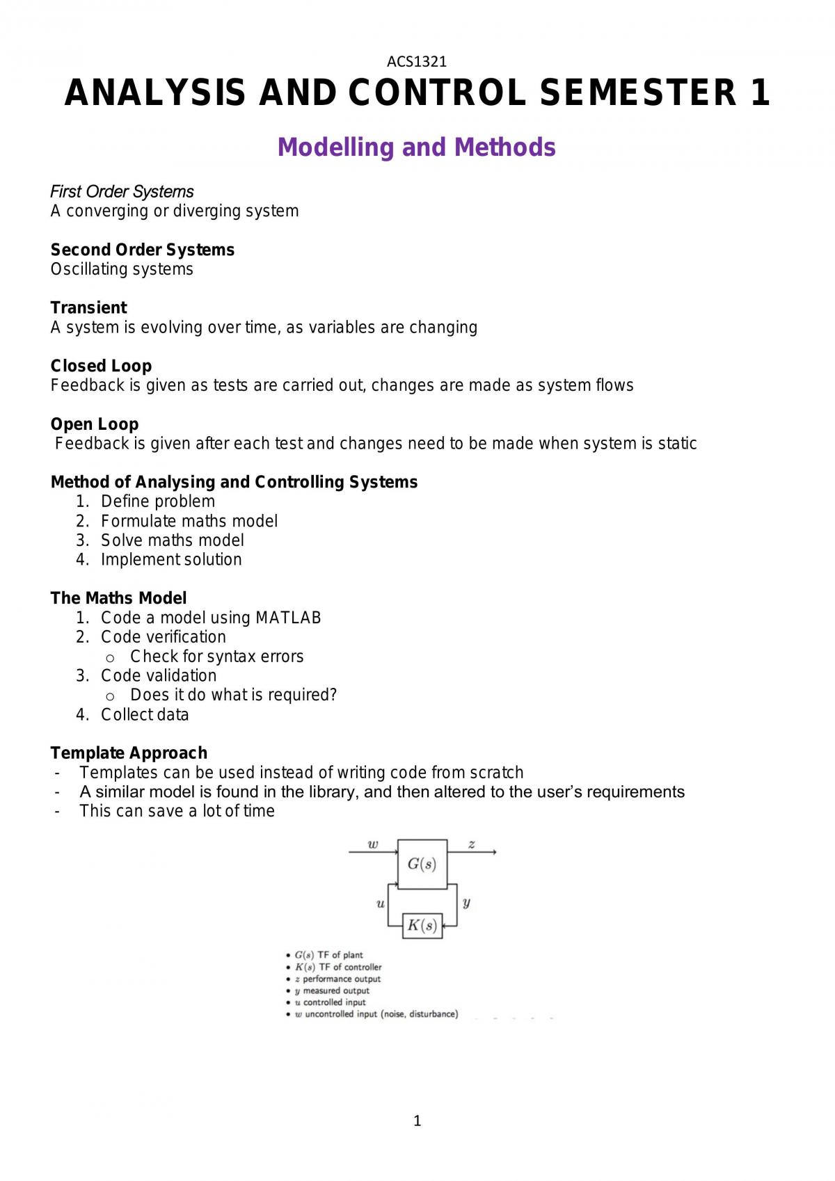Introduction to System Analysis & Control subject notes - Page 1