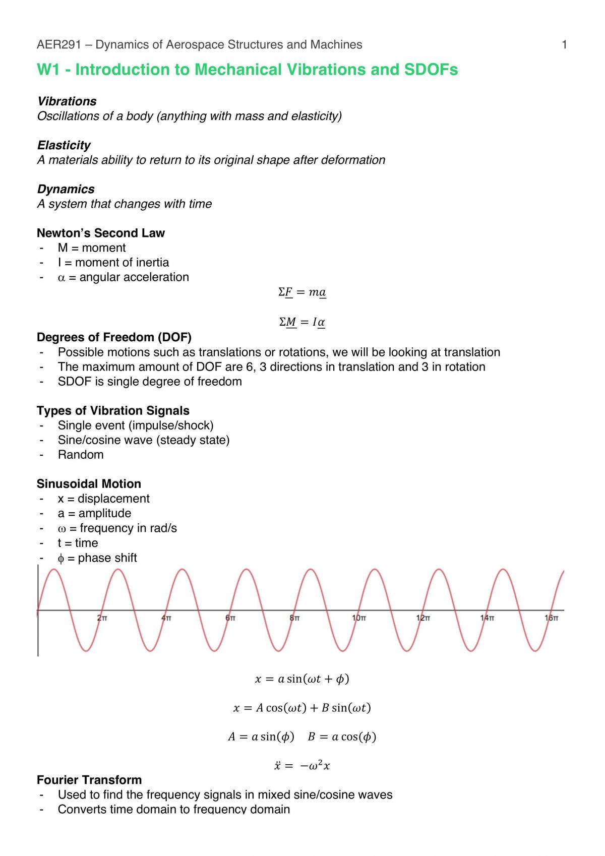 Dynamics of Aerospace Structures and Machines subject notes - Page 1