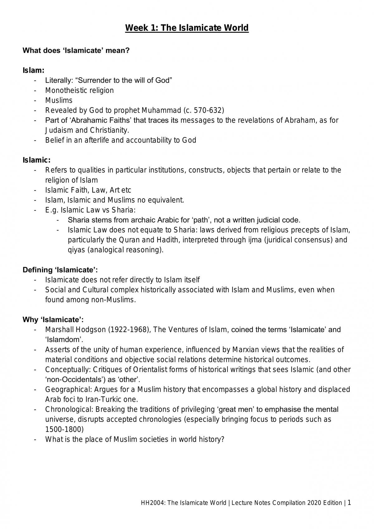 HH2004: The Islamicate World - Lecture Notes Compilation - Page 1