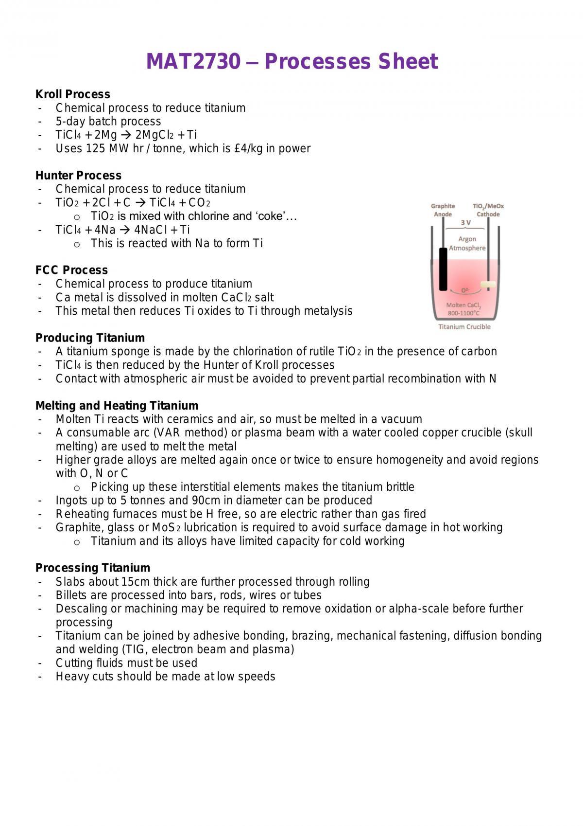 Selection and Processing of Aerospace Materials Notes - Page 1