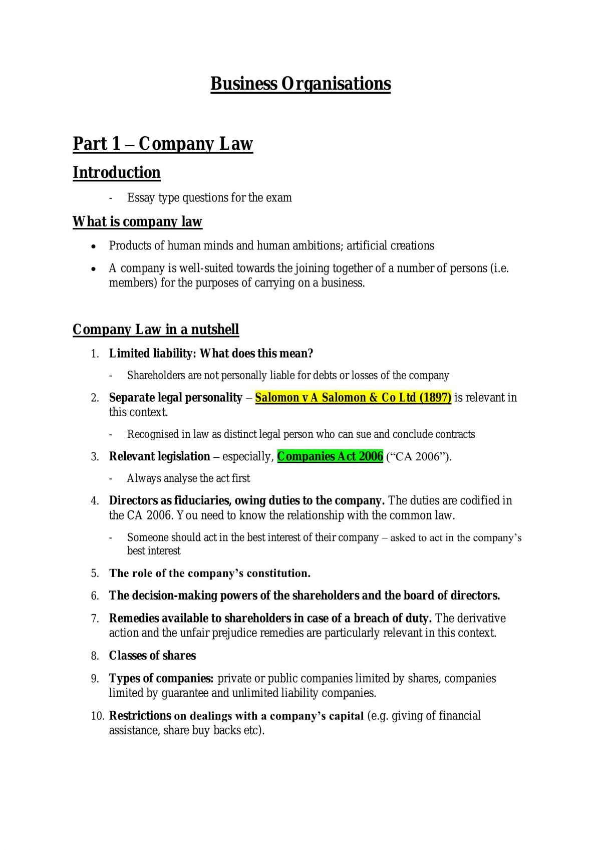 Business Organisations Study Notes - Page 1