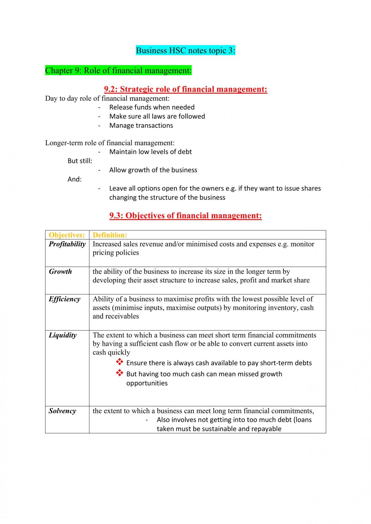 Business Studies Finance Notes - Page 1