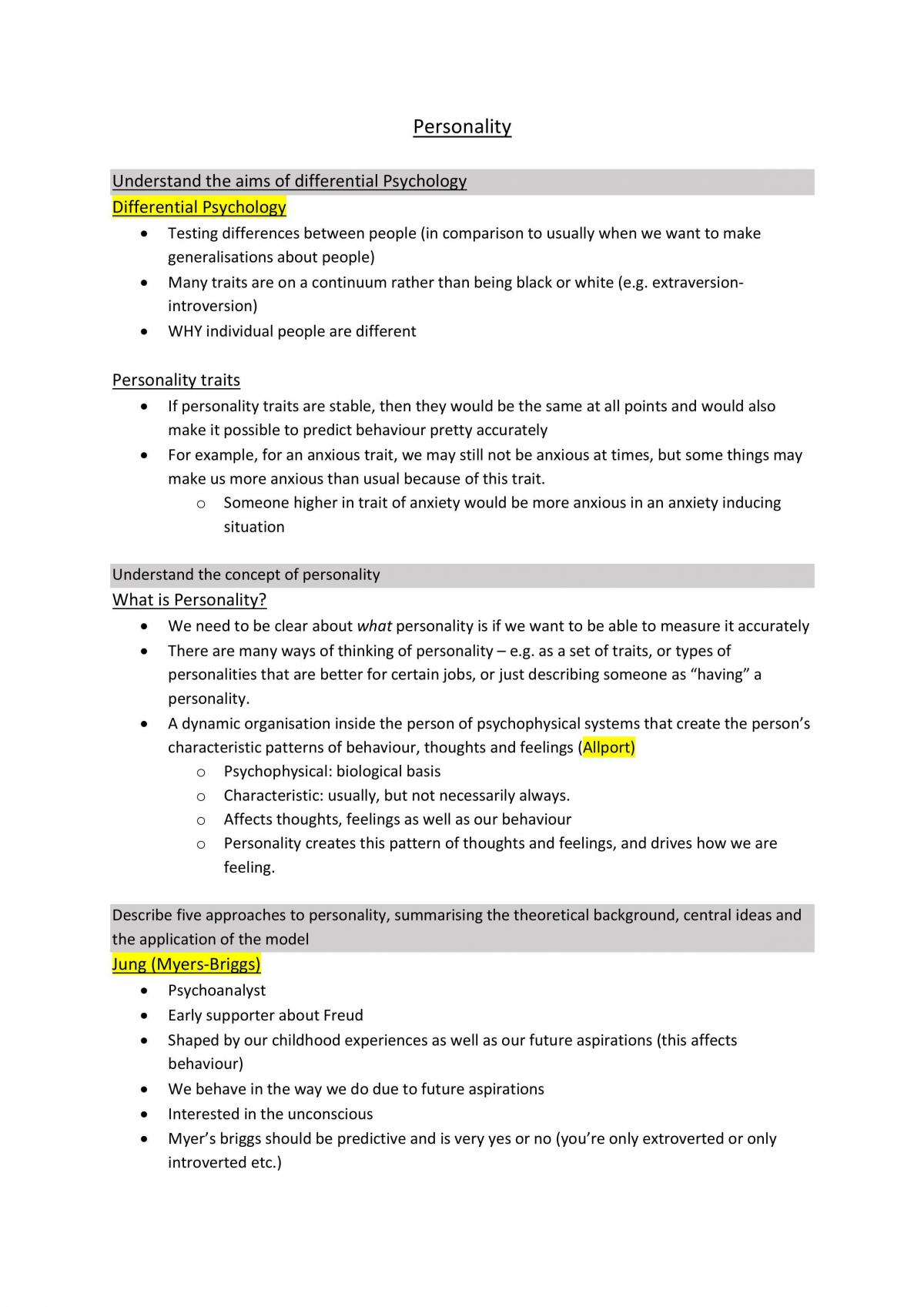 Psychology and the Individual Notes - Page 1