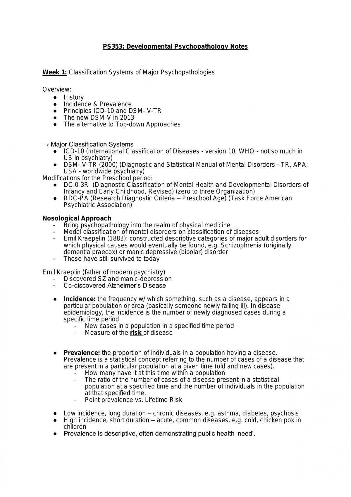 PS353: Developmental Psychopathology Notes - Page 1