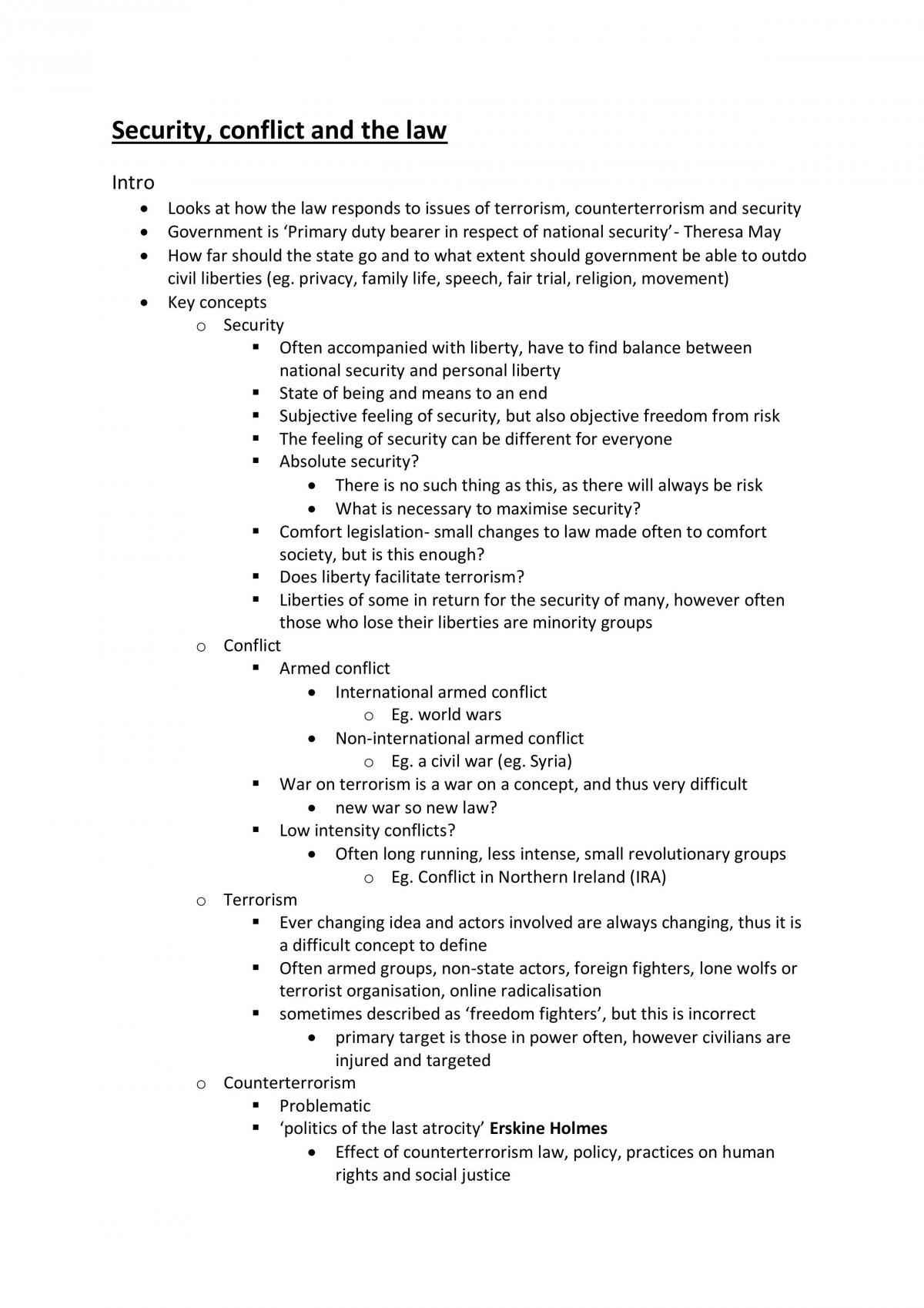 Security, Conflict and the Law full notes - Page 1