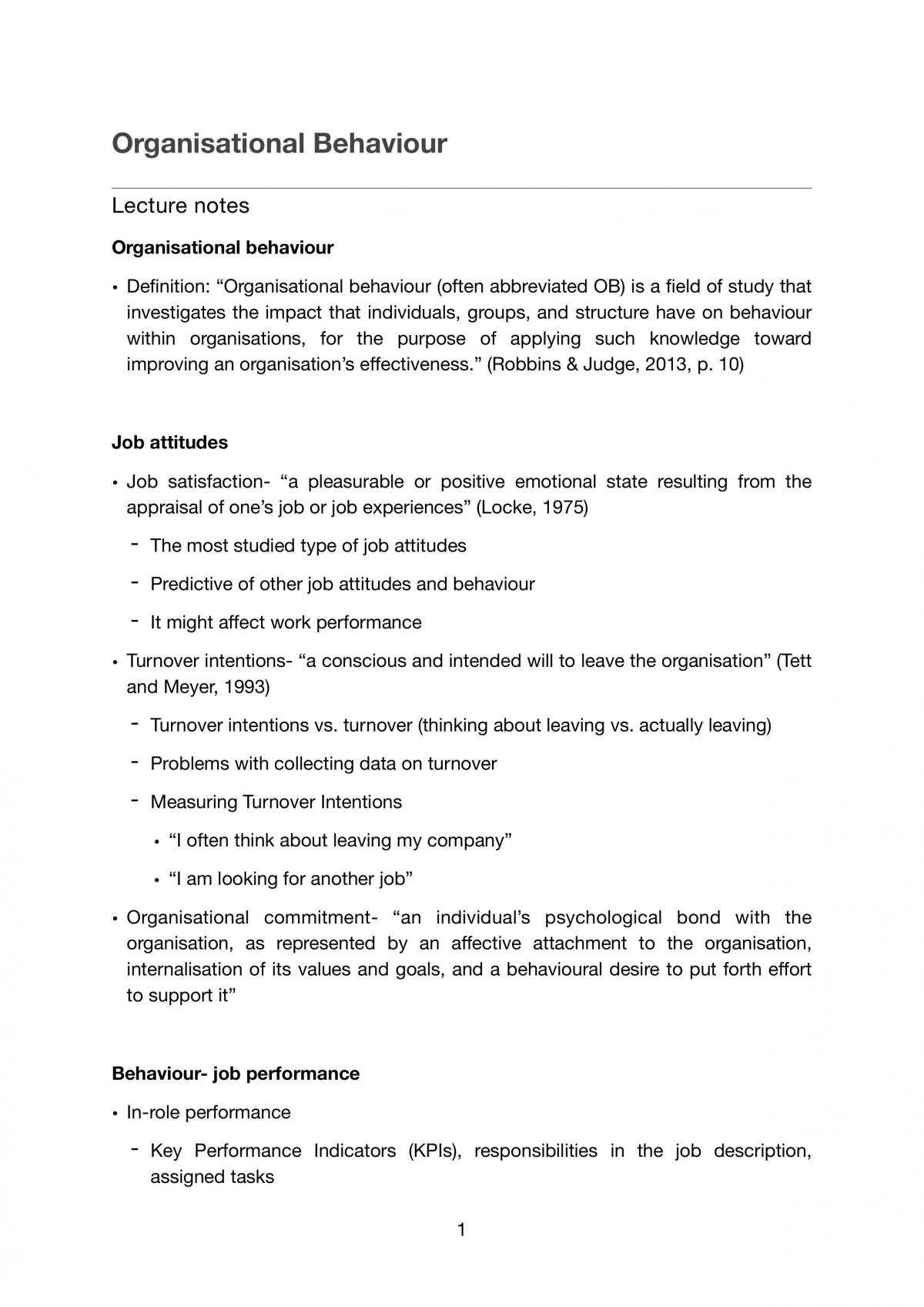 Organisational Behaviour complete notes - Page 1