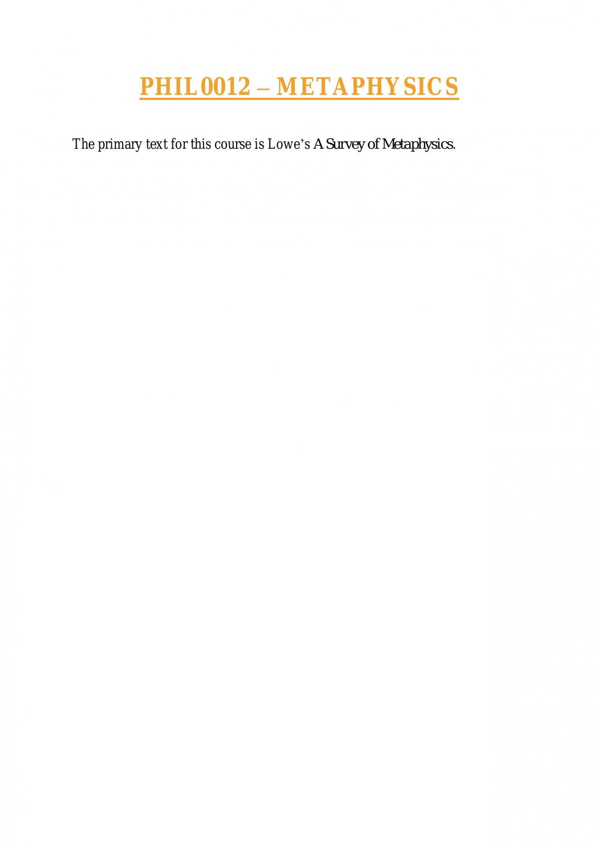 UCL PHIL0012 - Metaphysics: Revision Notes - Page 1