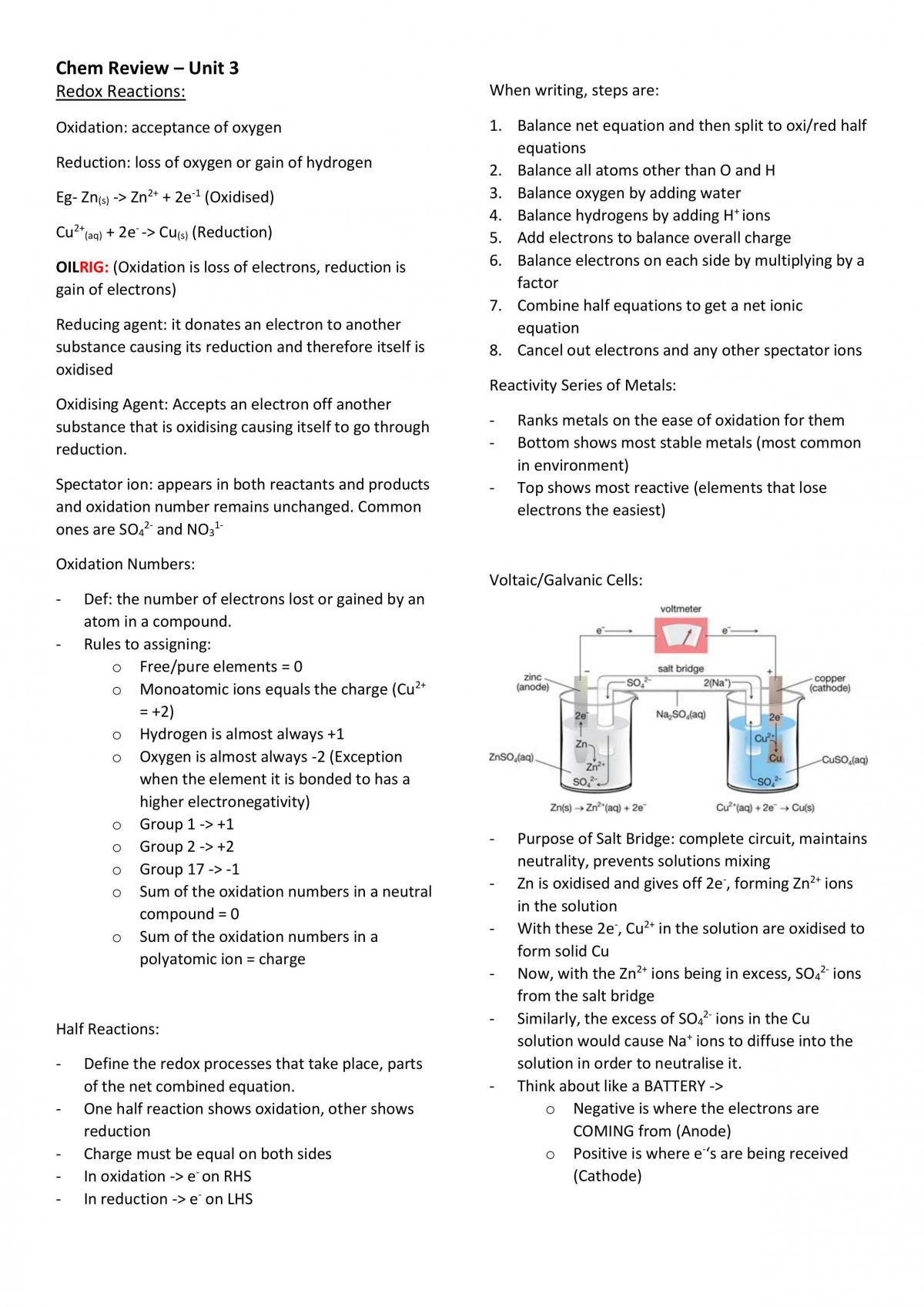 Chemistry Unit 3 Notes - Page 1
