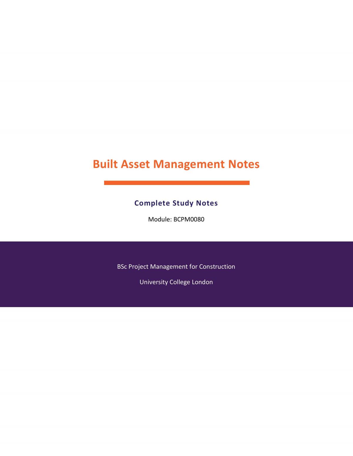 Built Asset Management Complete Study Notes - Page 1