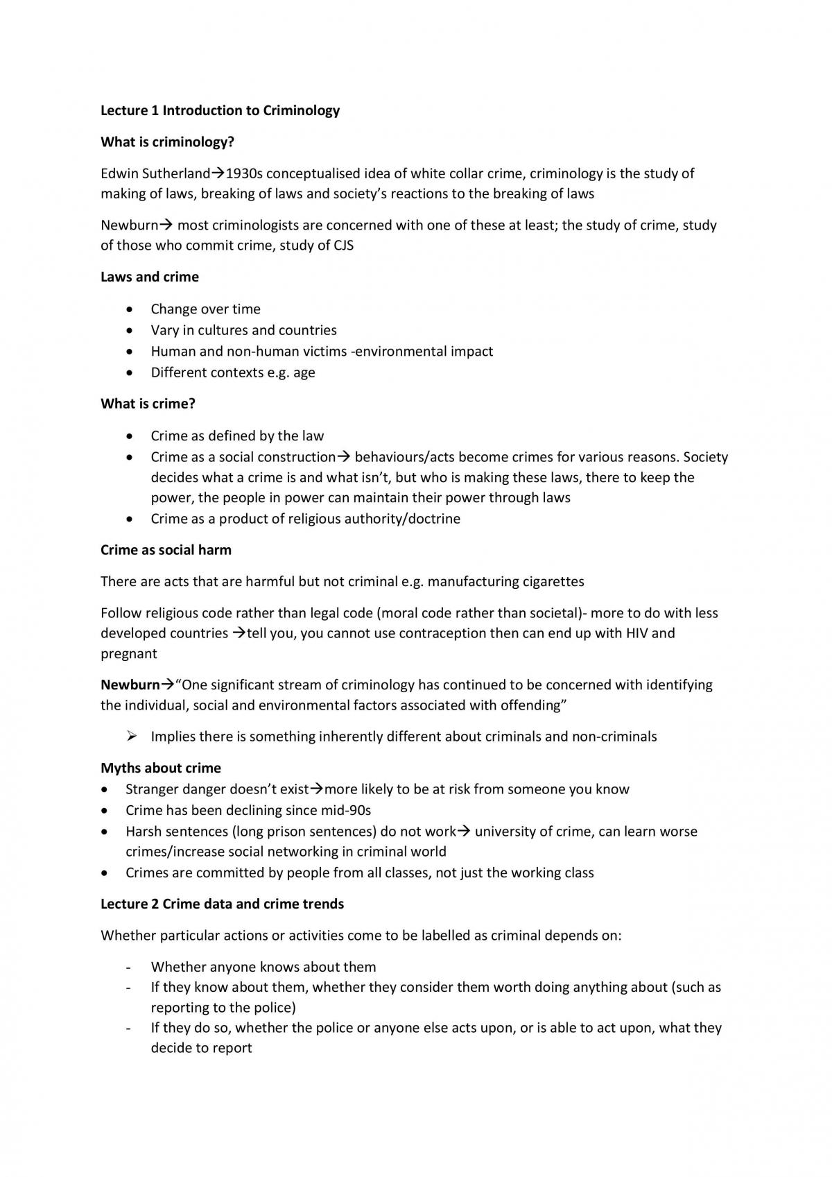 Introduction to Criminology Full Notes - Page 1