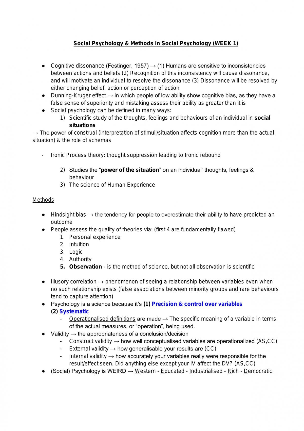 PS220 Social Psychology Revision Notes - Page 1